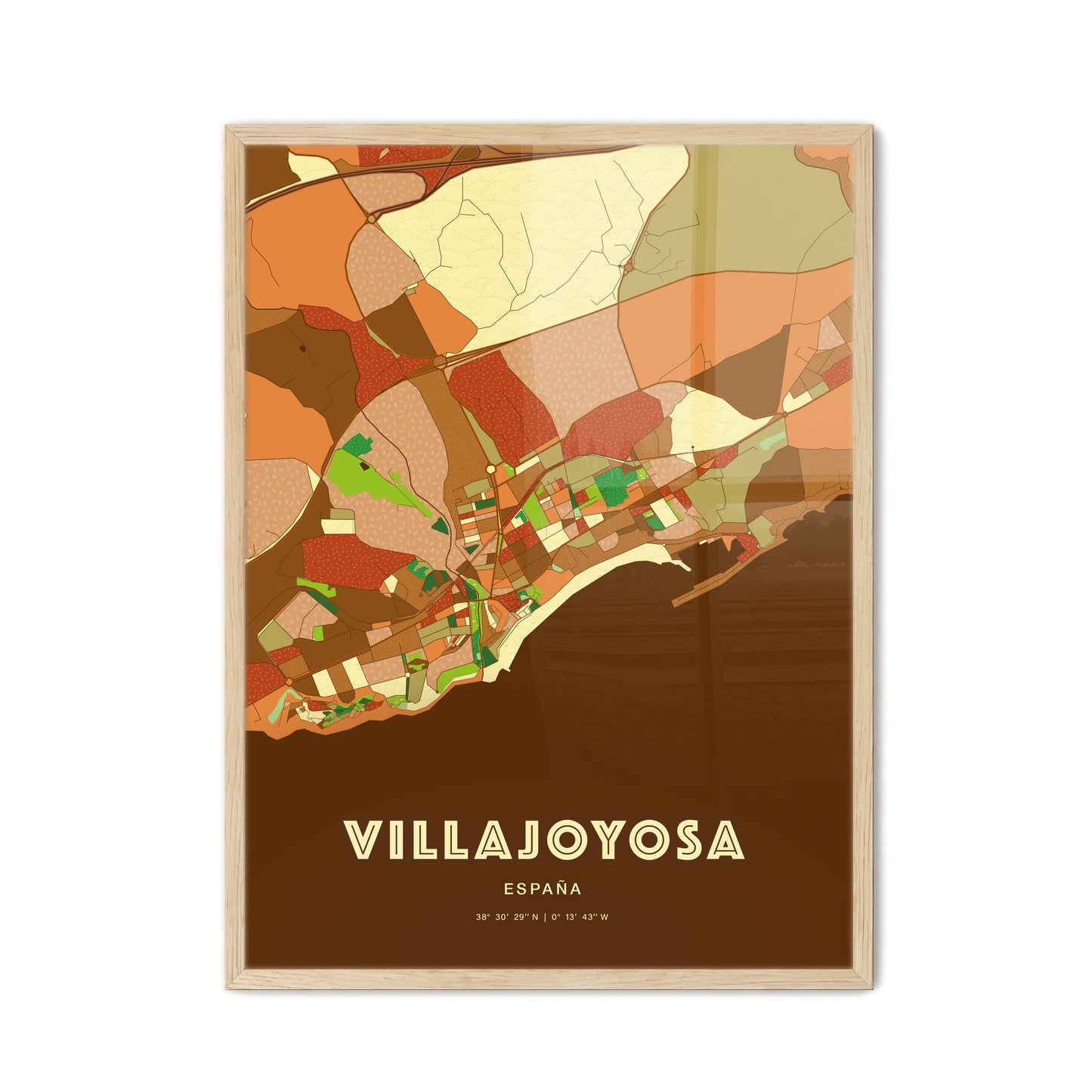 Colorful VILLAJOYOSA SPAIN Fine Art Map Farmhouse