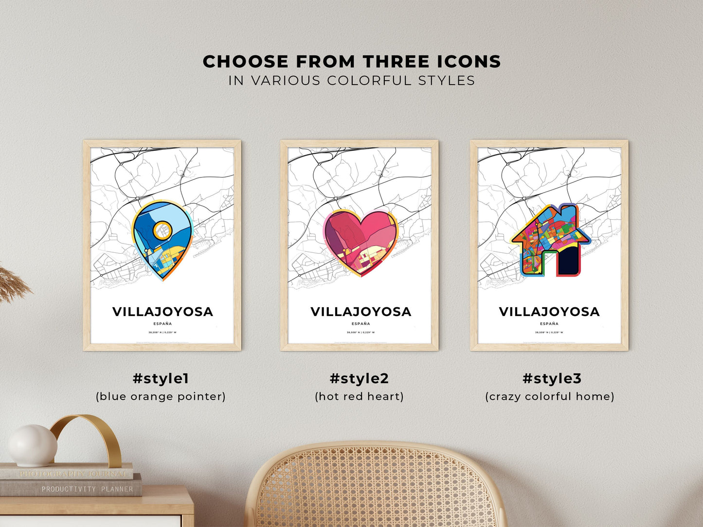 Villajoyosa Spain maps with colorful icons