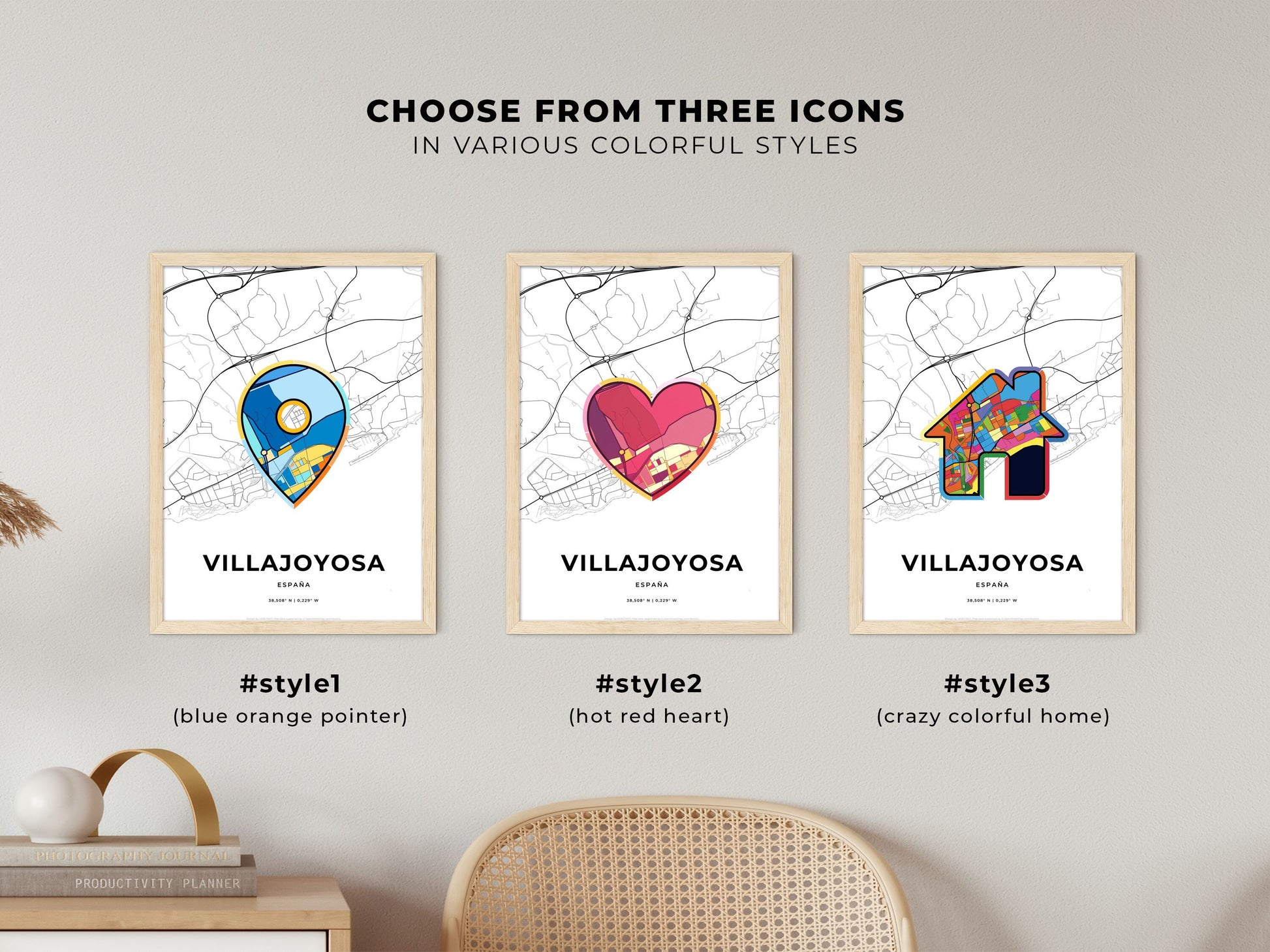 Villajoyosa Spain maps with colorful icons