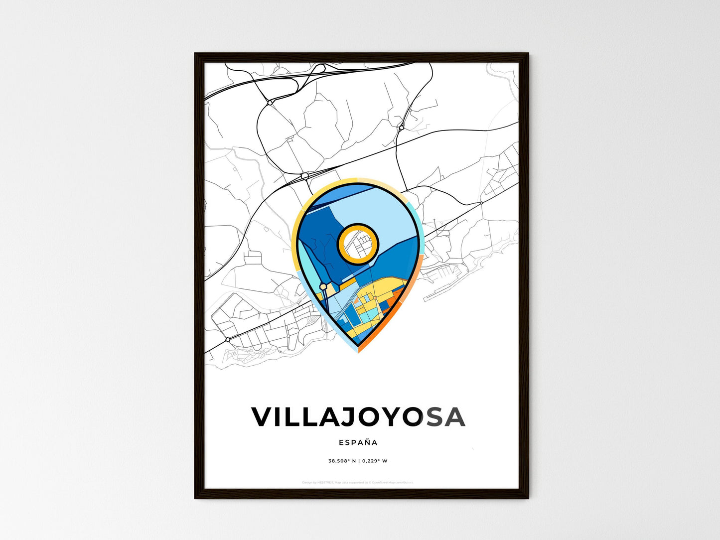 Villajoyosa Spain wedding art map with pointer icon