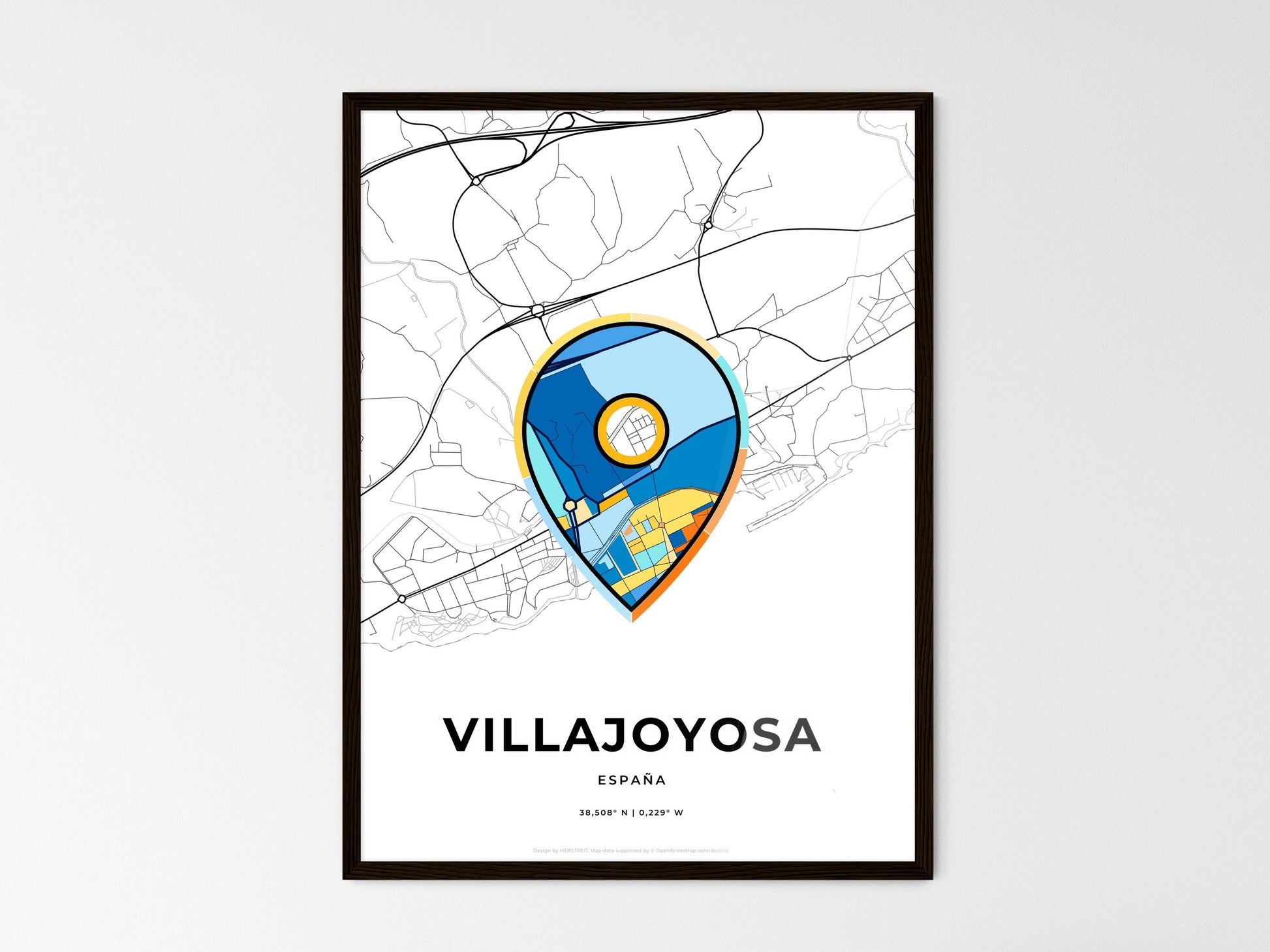 Villajoyosa Spain wedding art map with pointer icon