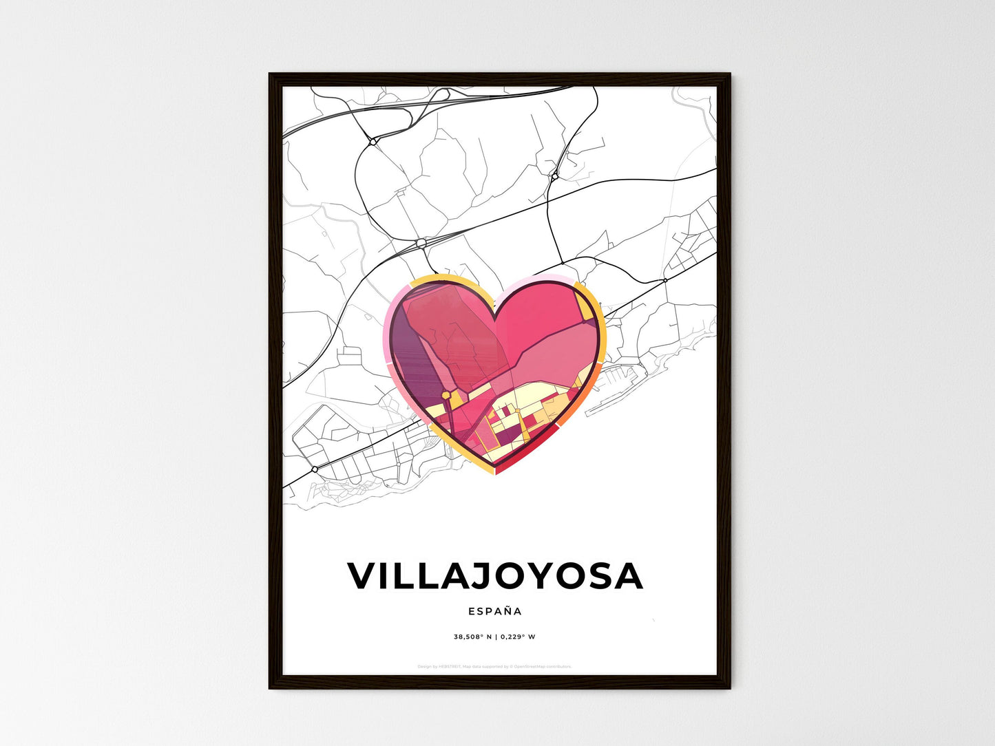 Villajoyosa Spain wedding art map with heart icon