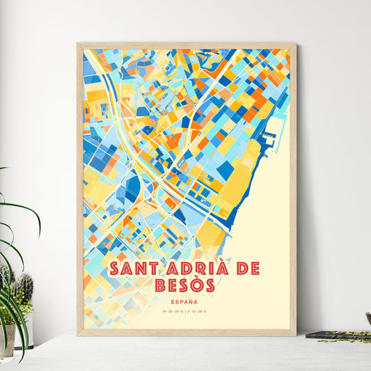 Colorful SANT ADRIÀ DE BESÒS SPAIN Fine Art Map Blue Orange