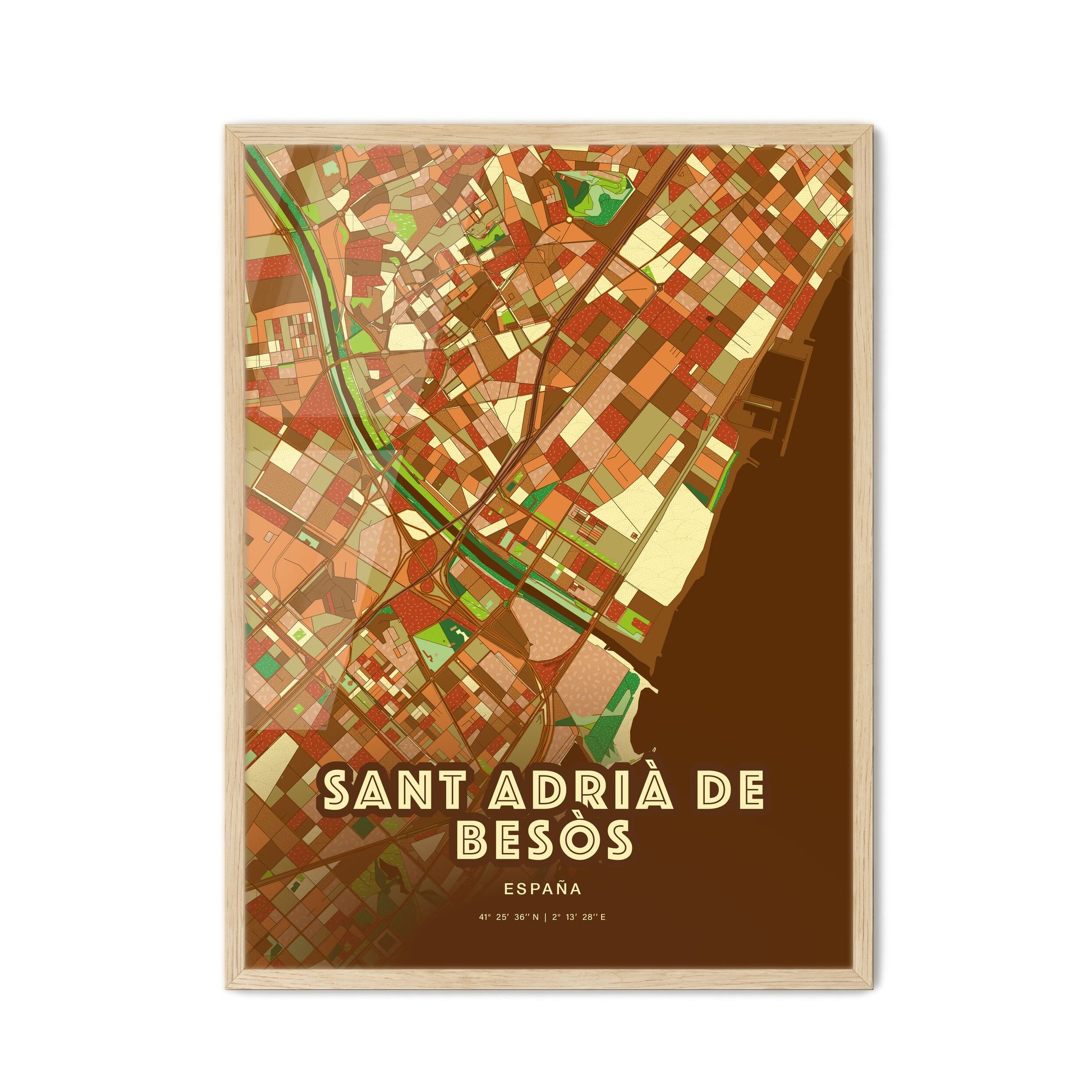 Colorful SANT ADRIÀ DE BESÒS SPAIN Fine Art Map Farmhouse