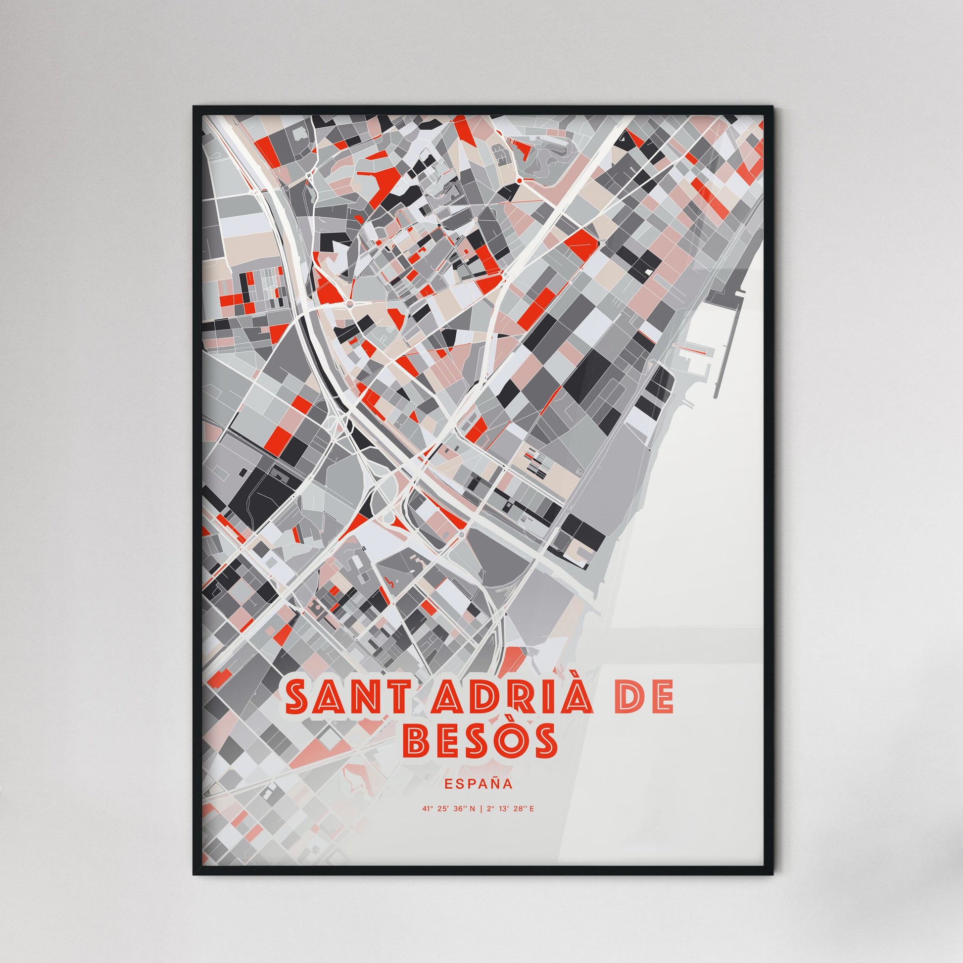 Colorful SANT ADRIÀ DE BESÒS SPAIN Fine Art Map Modern