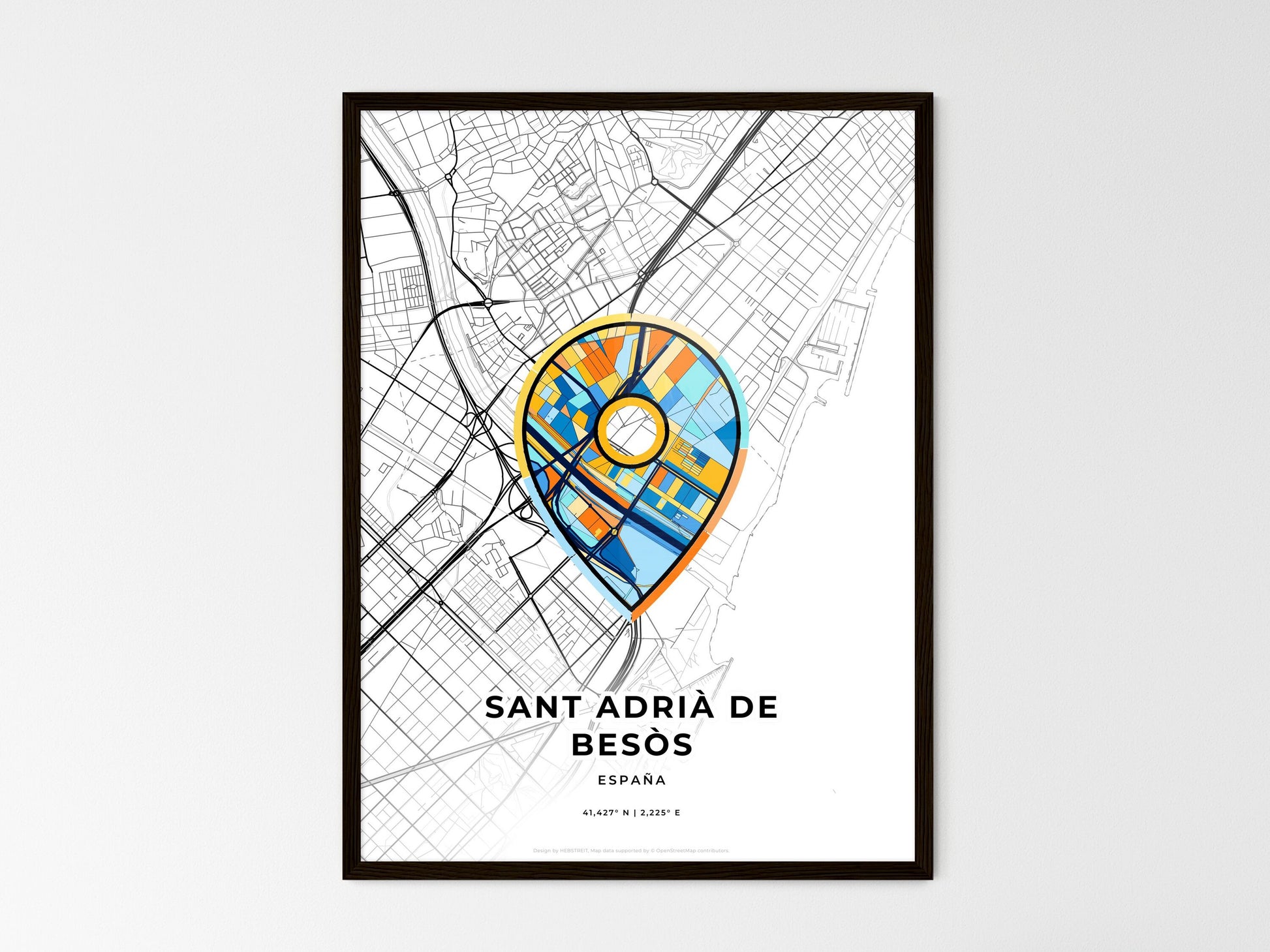 Sant Adrià De Besòs Spain wedding art map with pointer icon