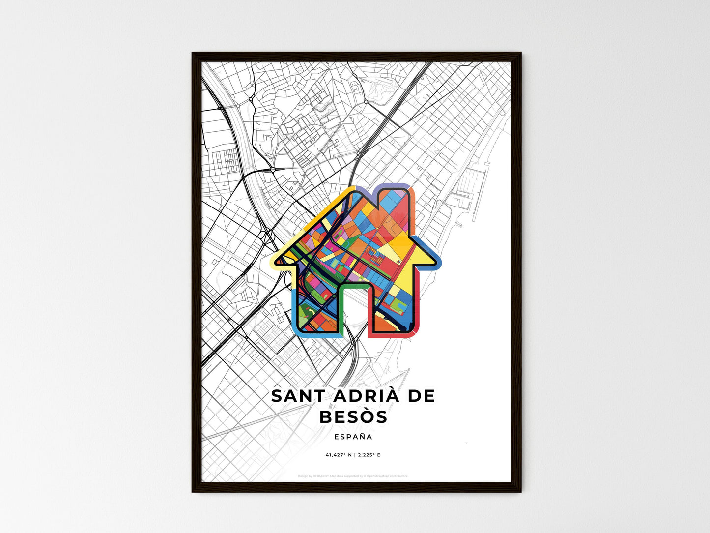 Sant Adrià De Besòs Spain wedding art map with home icon
