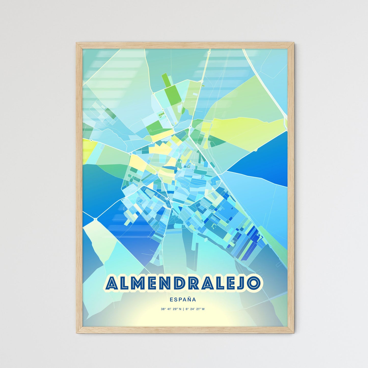 Colorful ALMENDRALEJO SPAIN Fine Art Map Cool Blue