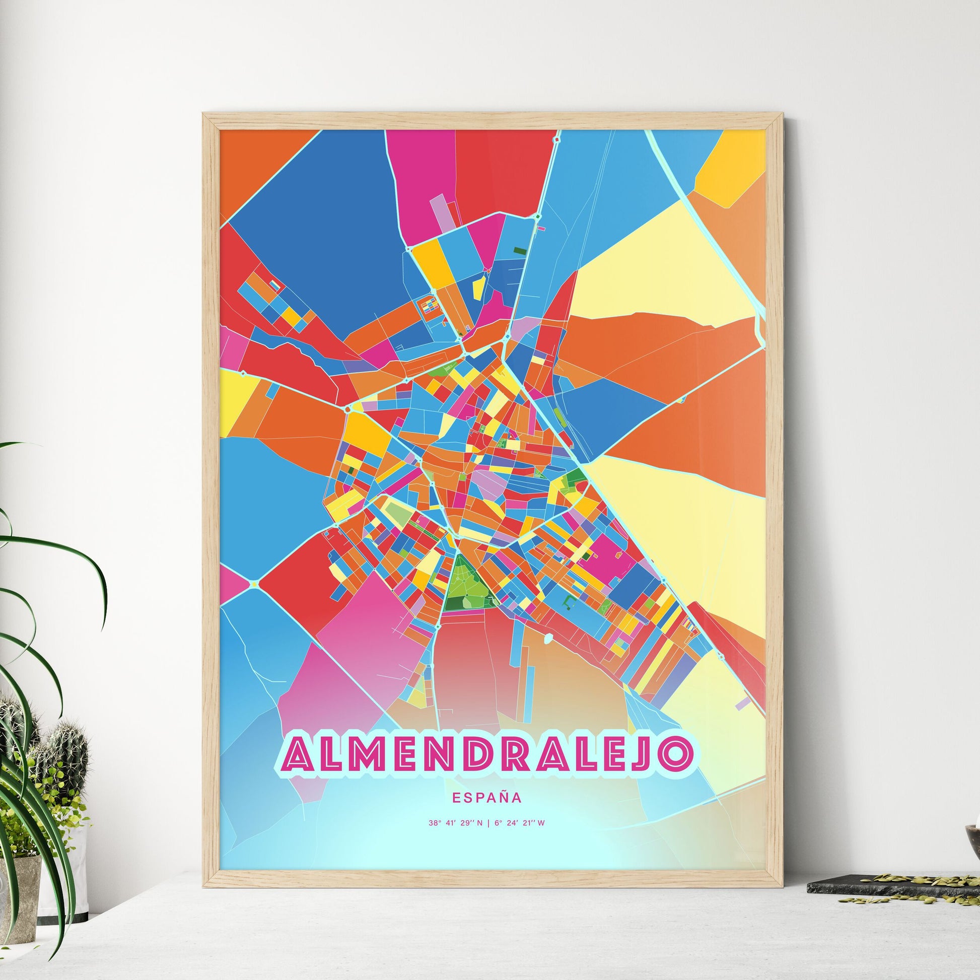 Colorful ALMENDRALEJO SPAIN Fine Art Map Crazy Colors