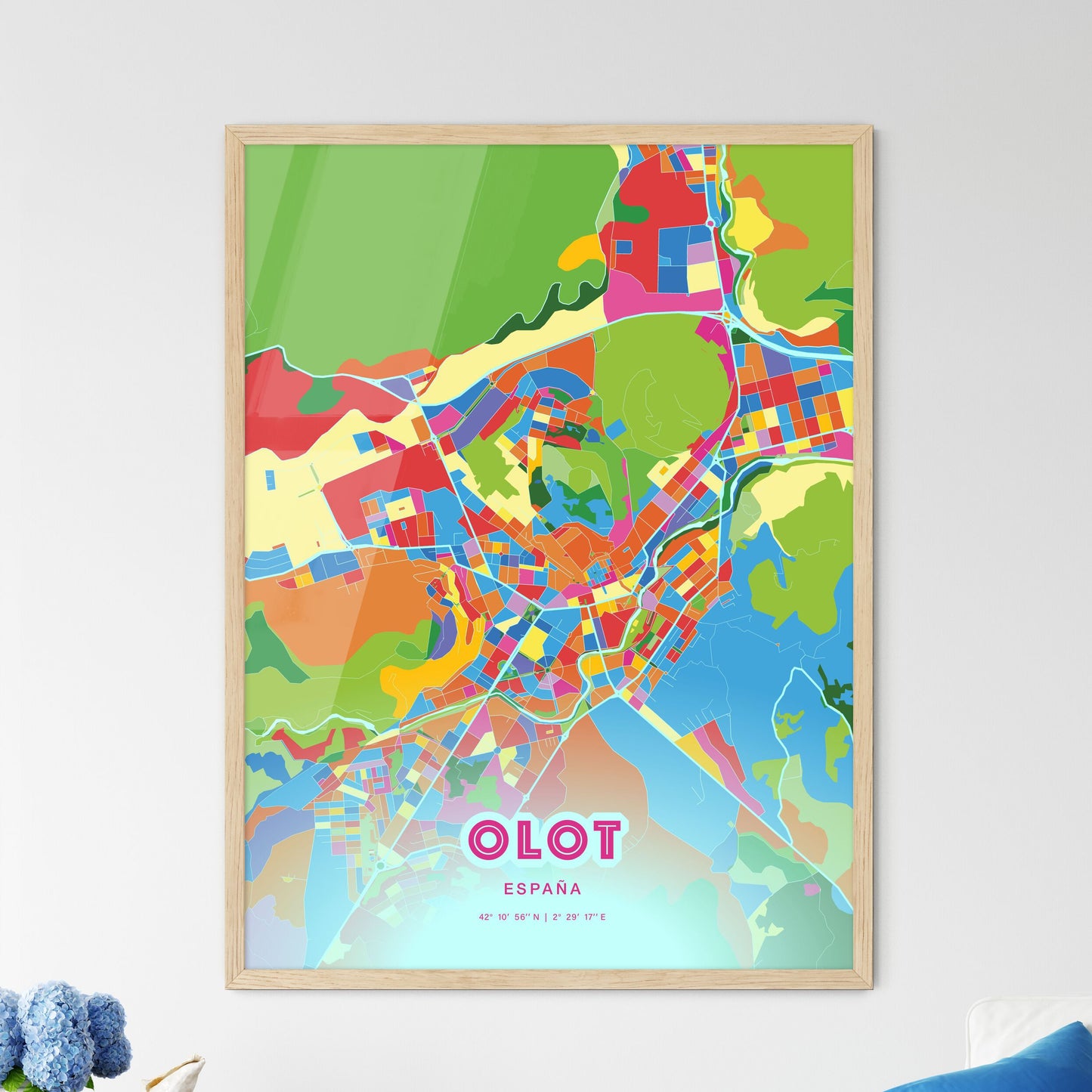 Colorful OLOT SPAIN Fine Art Map Crazy Colors