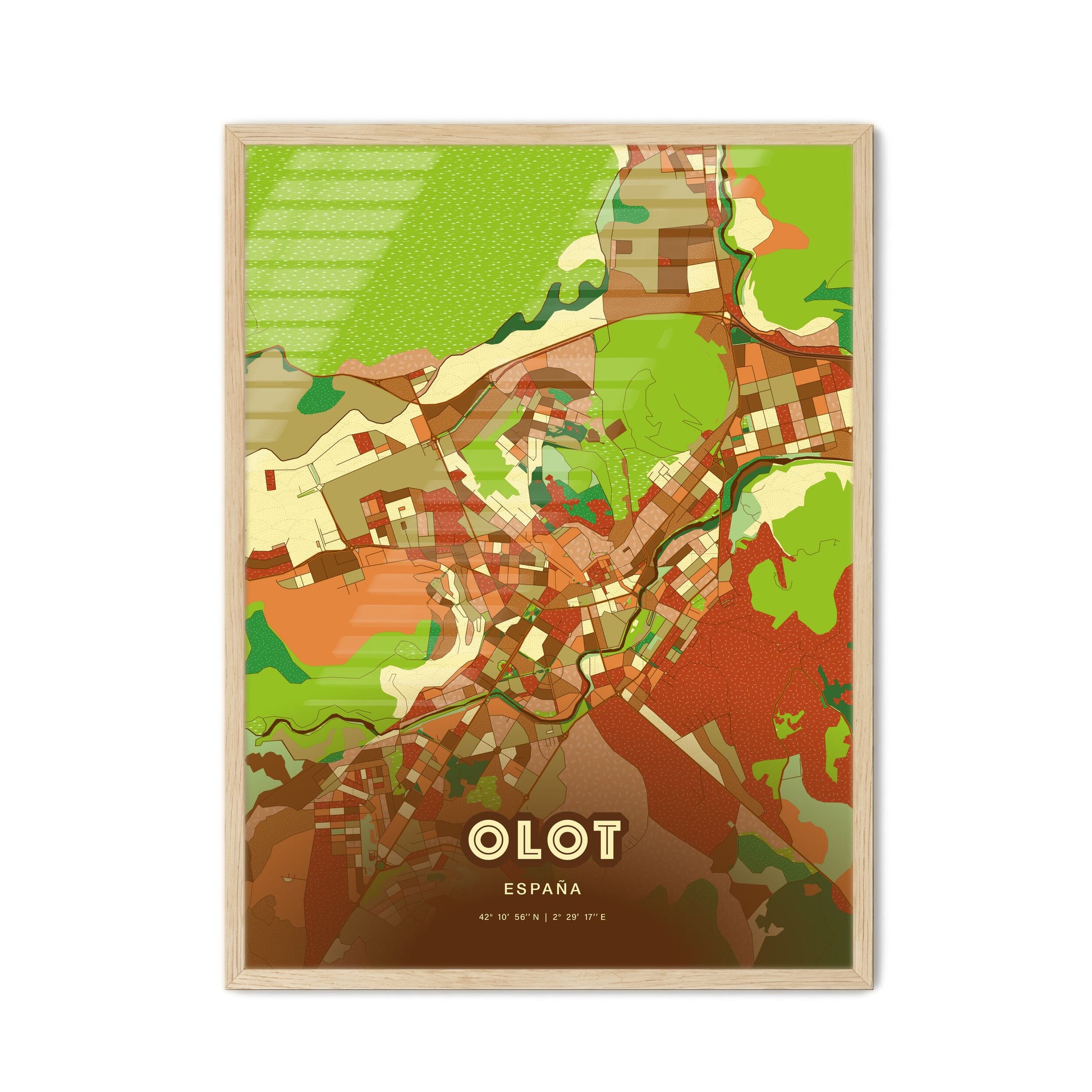 Colorful OLOT SPAIN Fine Art Map Farmhouse