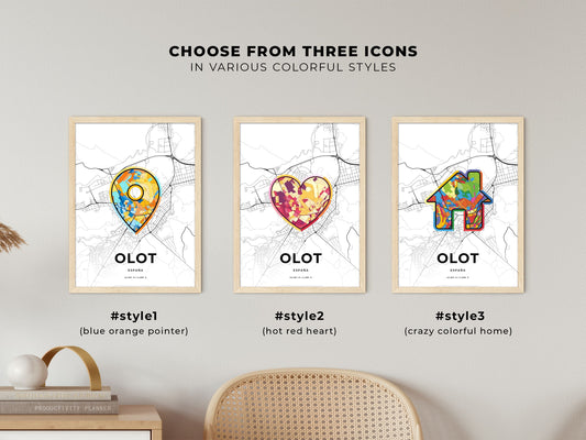 Olot Spain maps with colorful icons