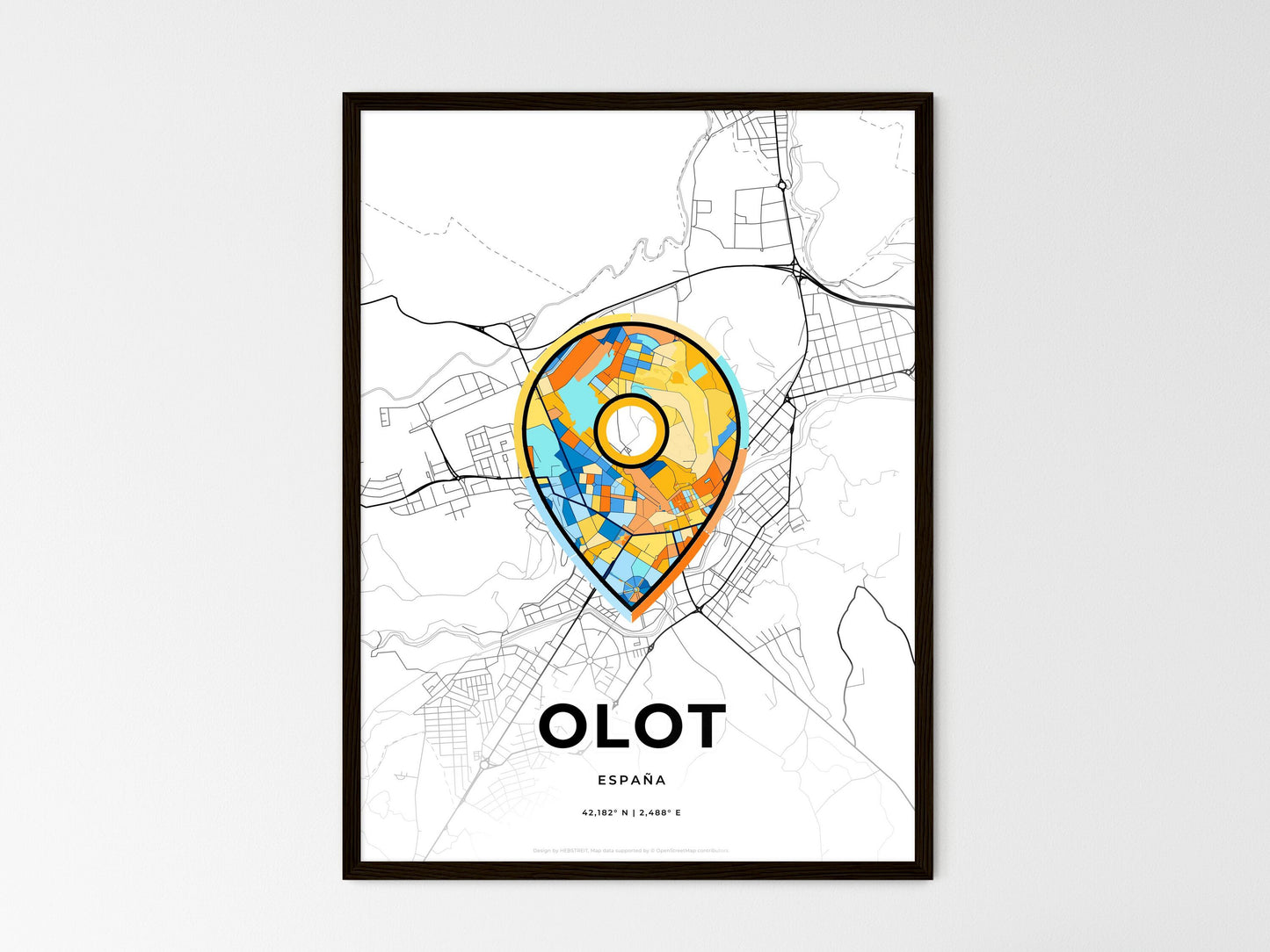 Olot Spain wedding art map with pointer icon