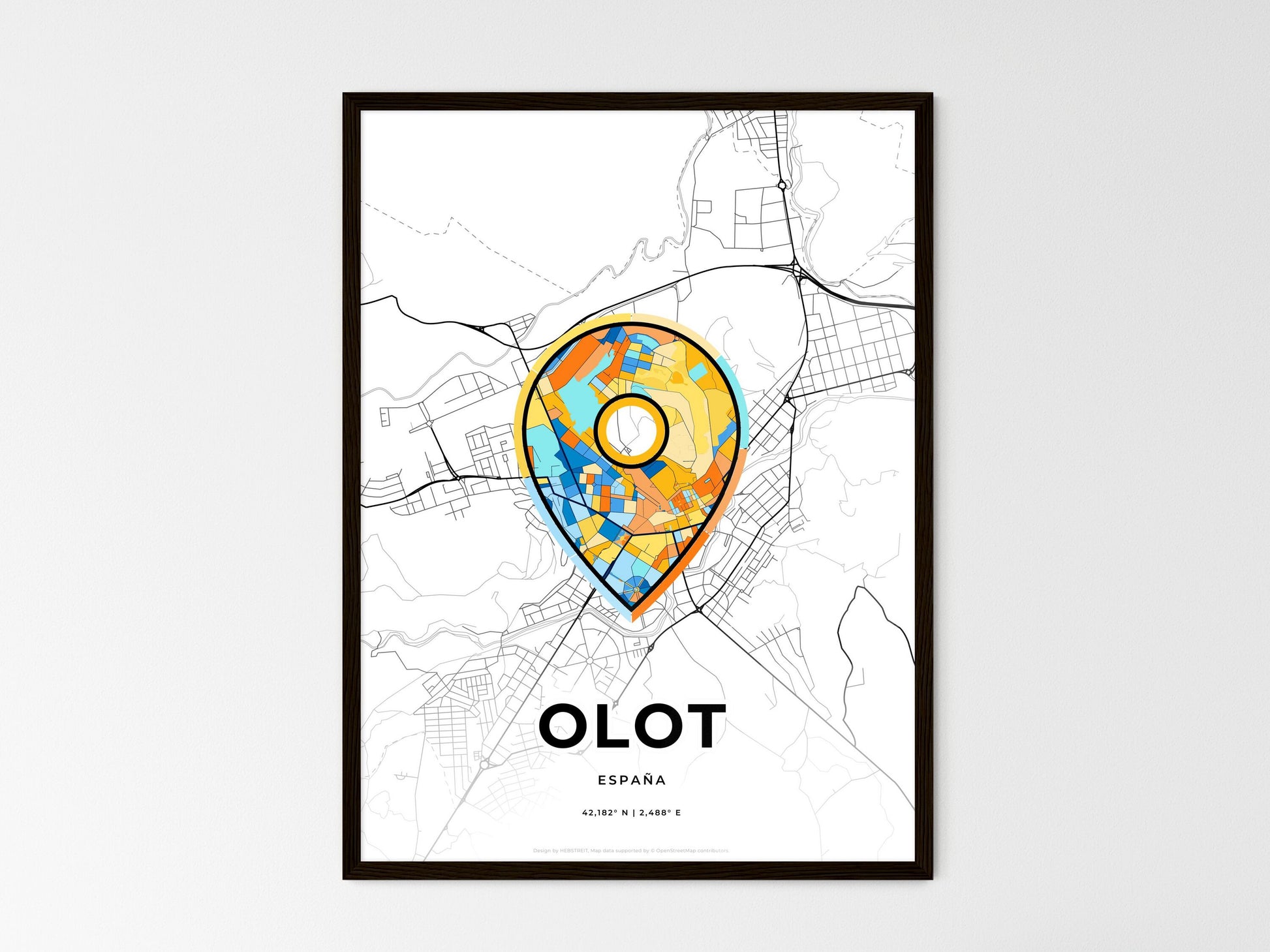 Olot Spain wedding art map with pointer icon