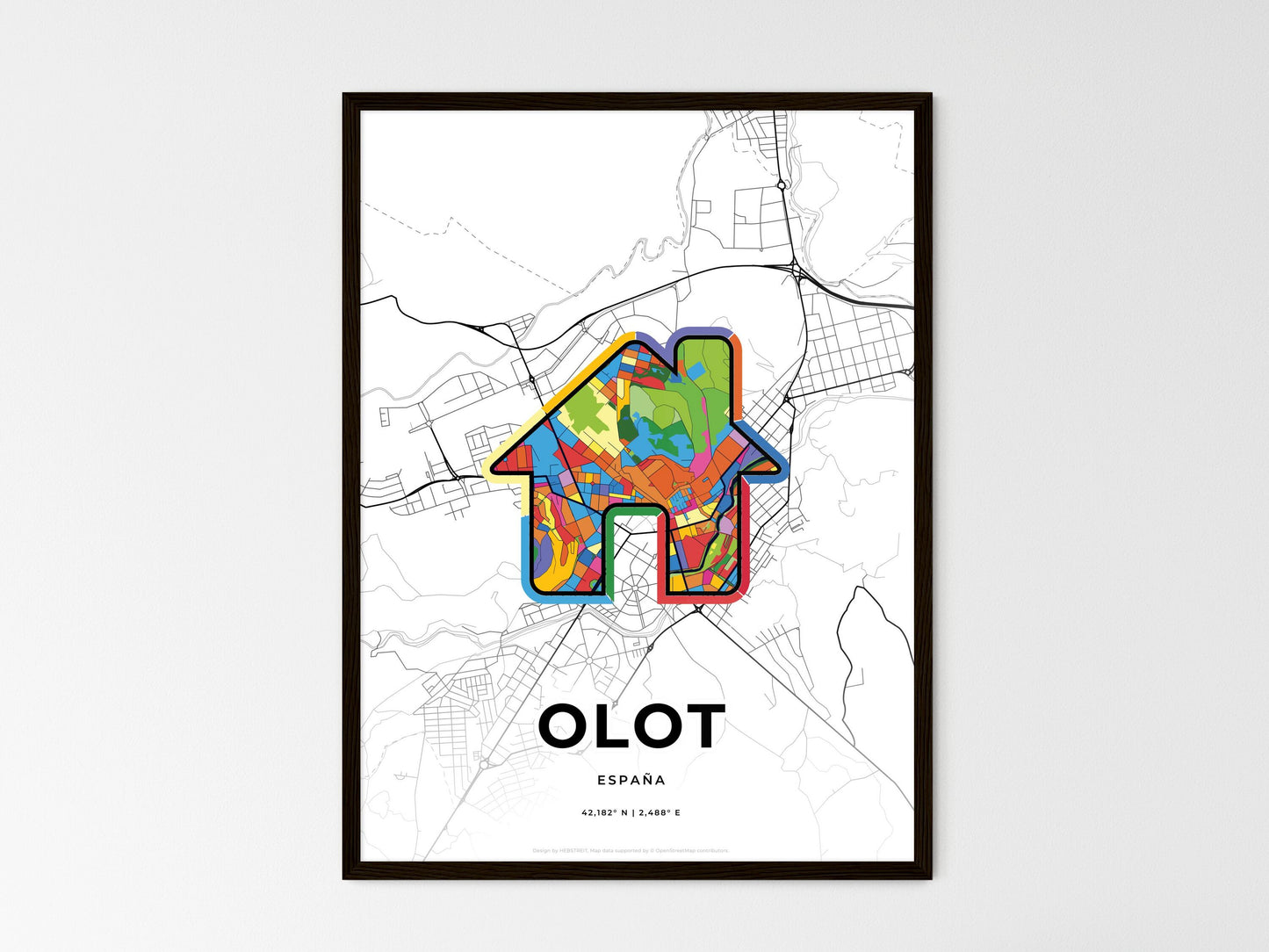 Olot Spain wedding art map with home icon