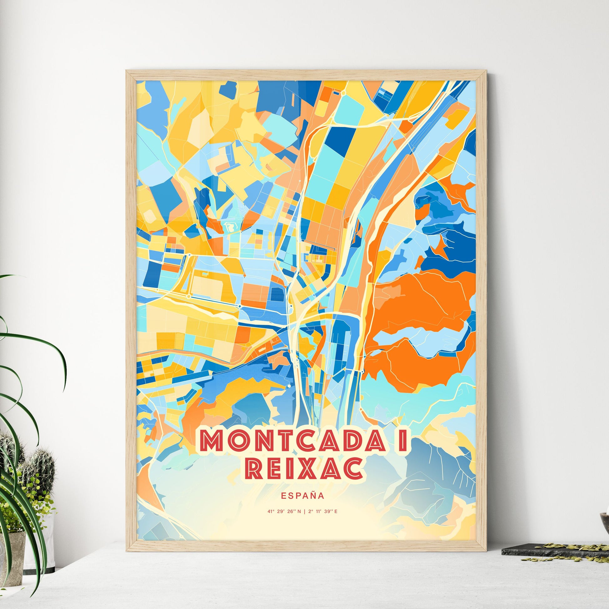 Colorful MONTCADA I REIXAC SPAIN Fine Art Map Blue Orange