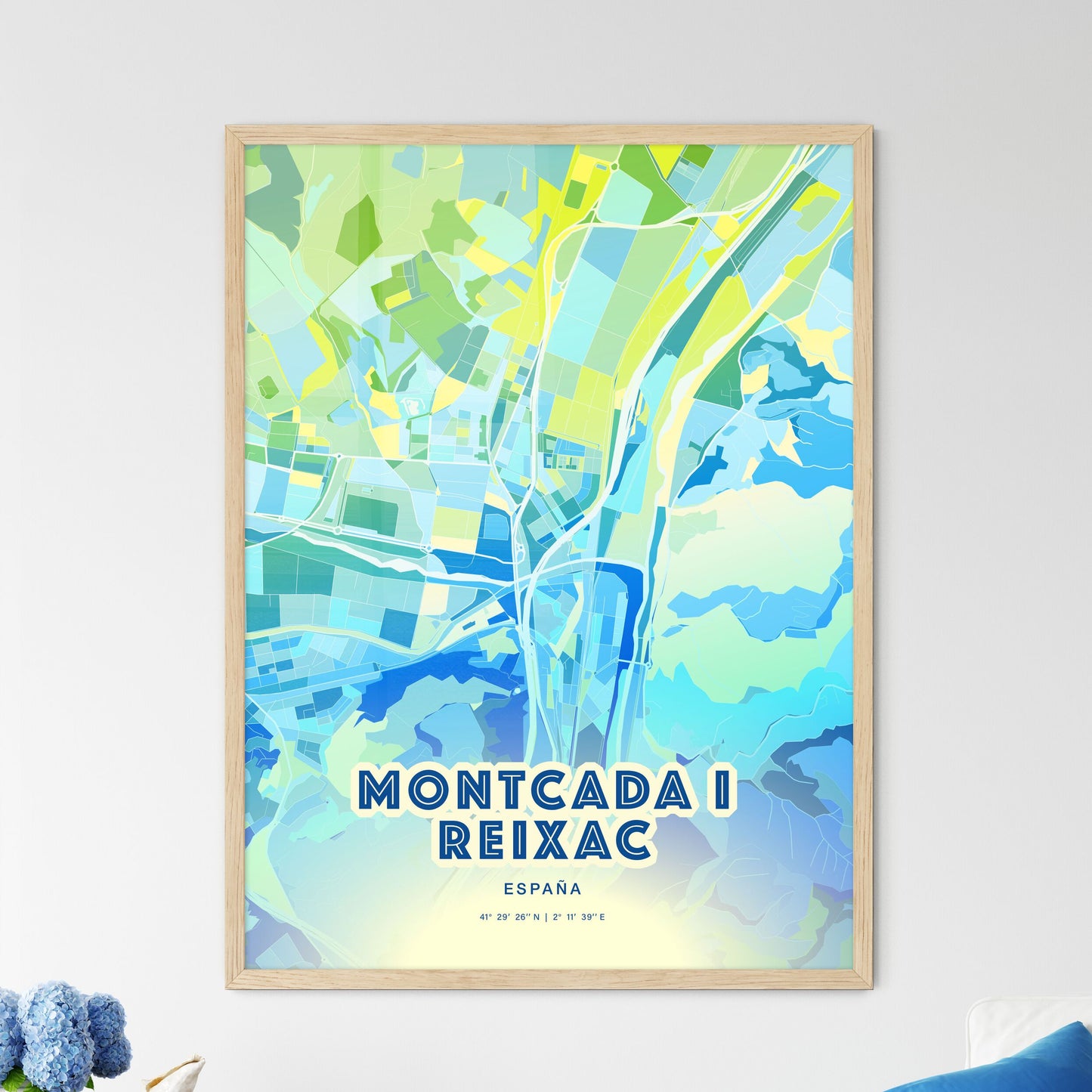 Colorful MONTCADA I REIXAC SPAIN Fine Art Map Cool Blue