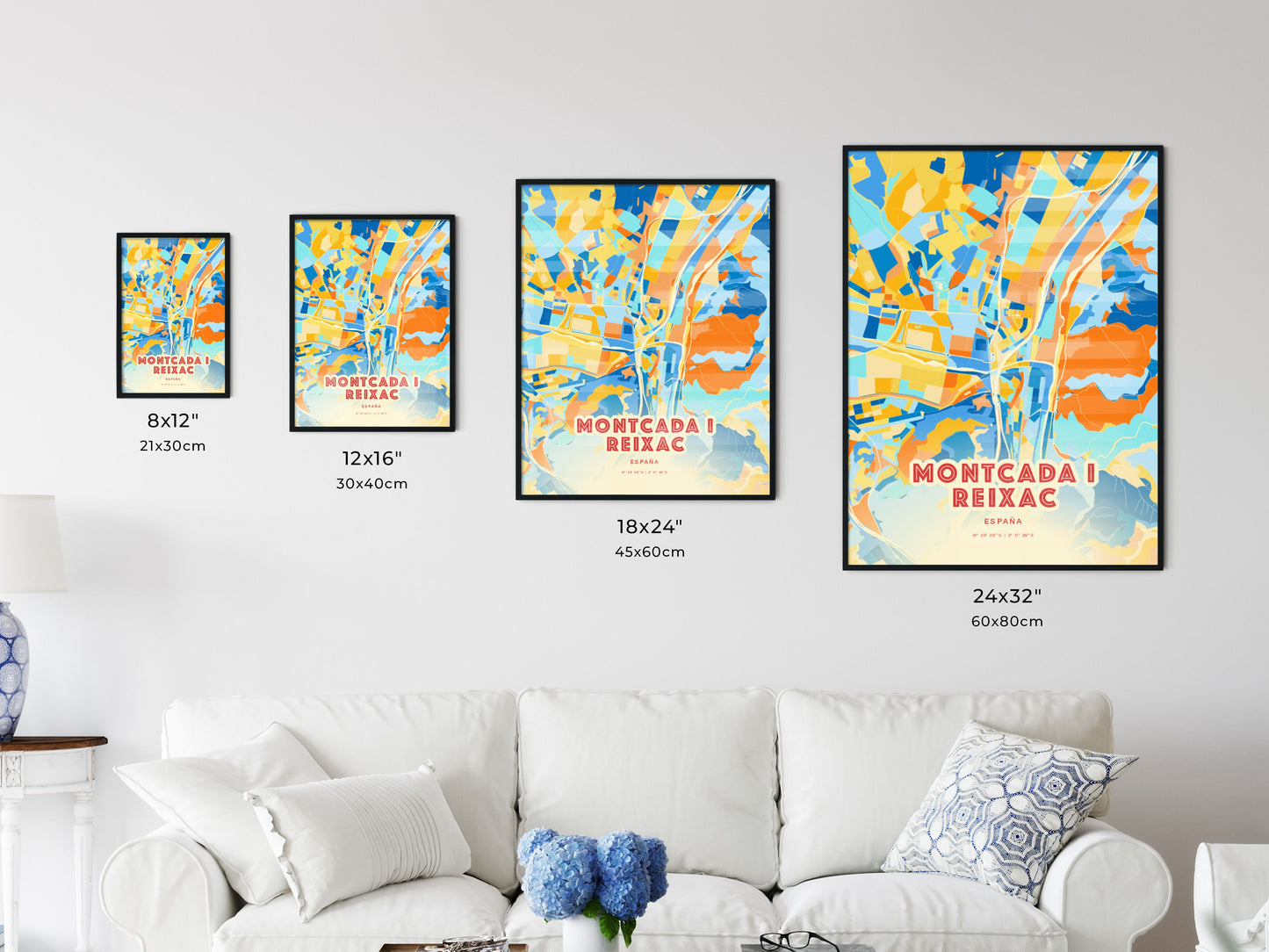Colorful MONTCADA I REIXAC SPAIN Fine Art Map Blue Orange