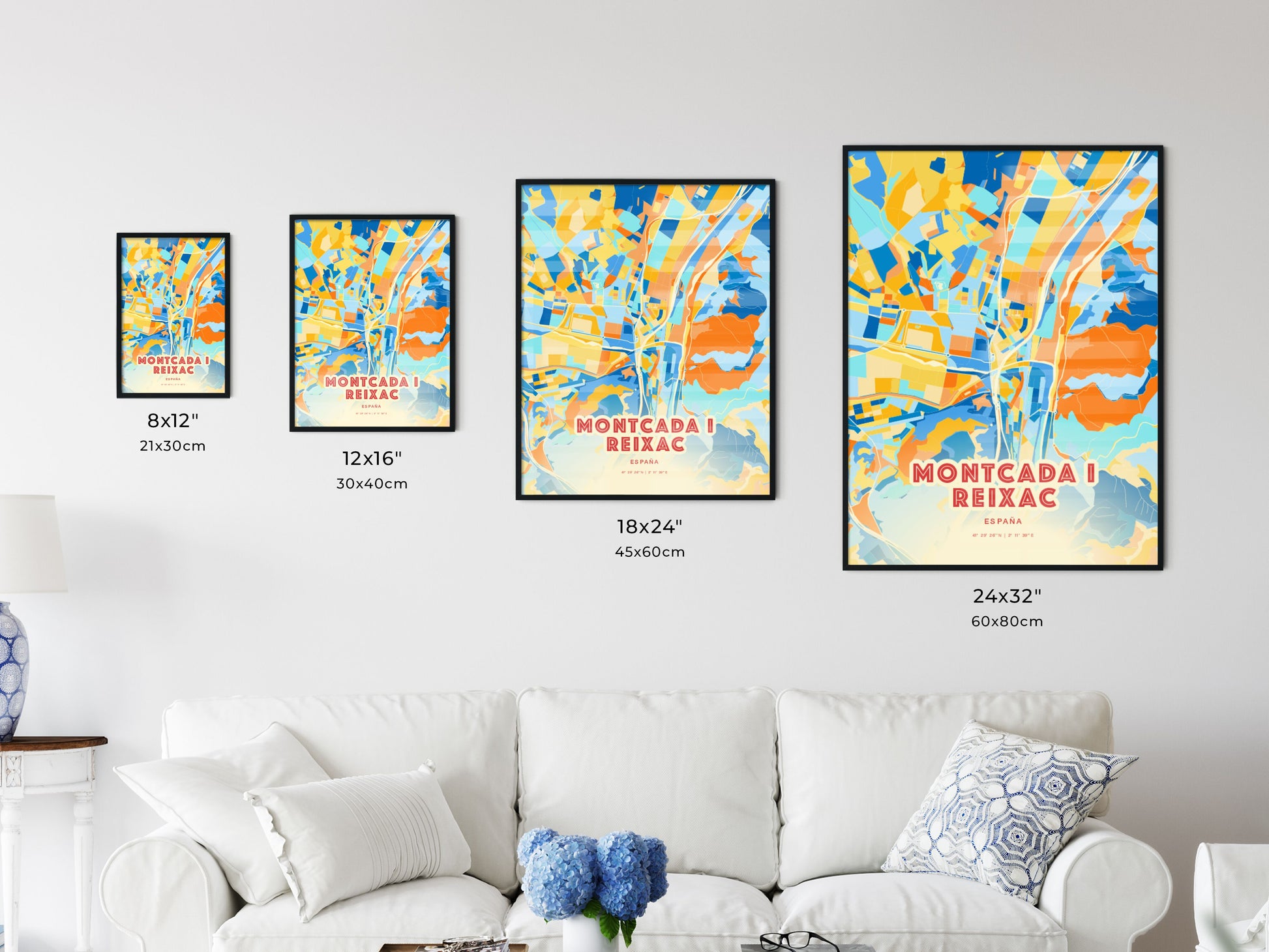 Colorful MONTCADA I REIXAC SPAIN Fine Art Map Blue Orange