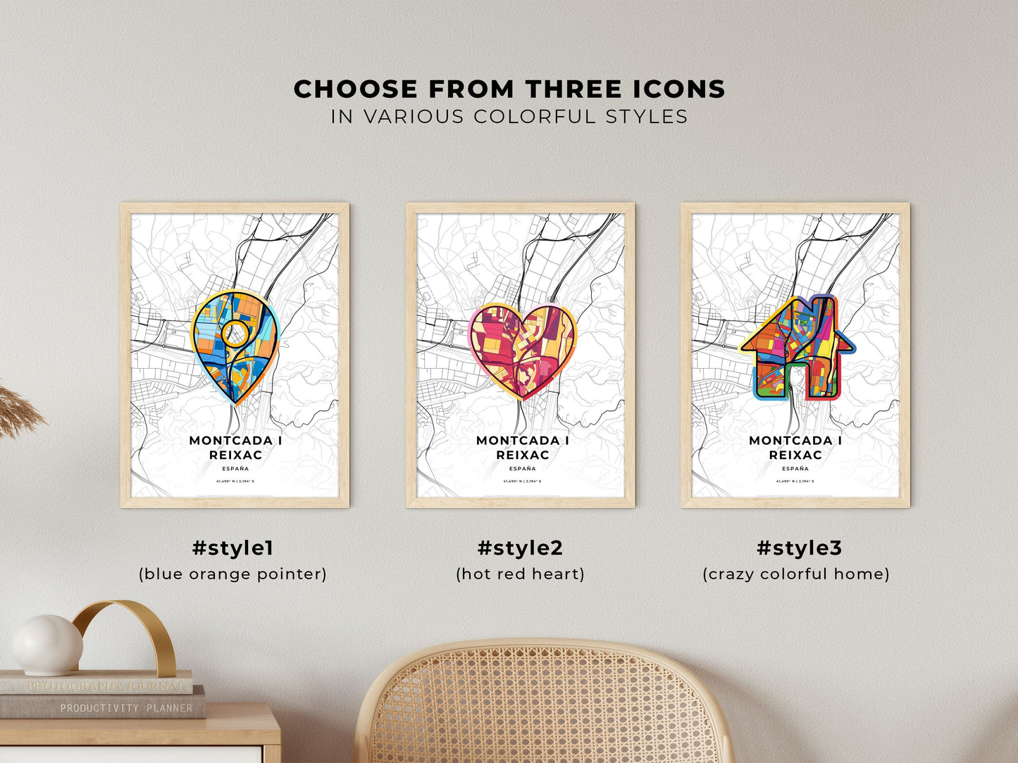 Montcada I Reixac Spain maps with colorful icons