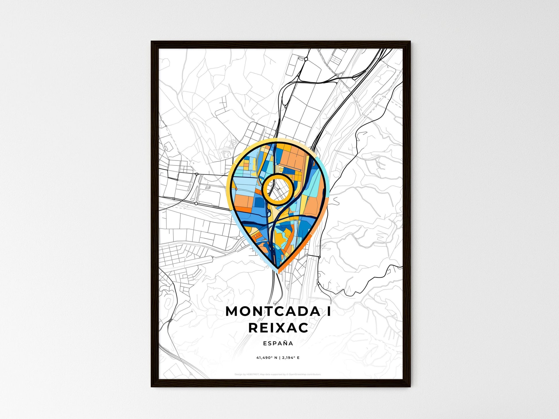 Montcada I Reixac Spain wedding art map with pointer icon
