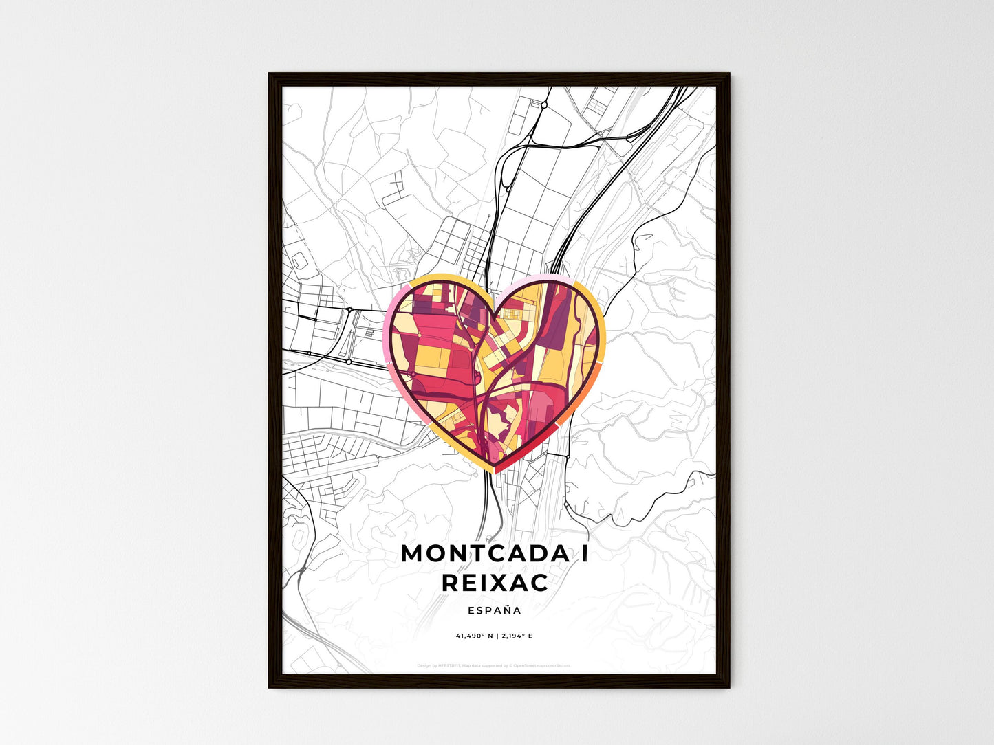 Montcada I Reixac Spain wedding art map with heart icon