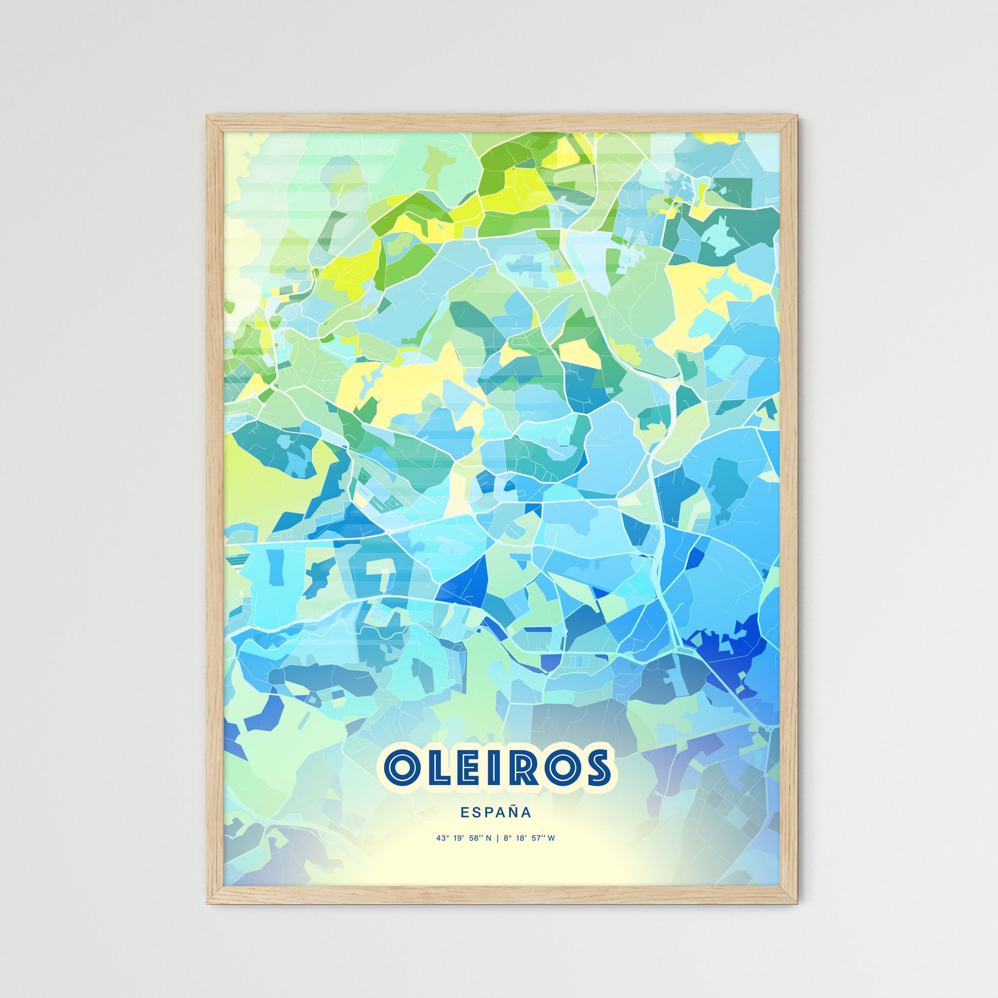 Colorful OLEIROS SPAIN Fine Art Map Cool Blue