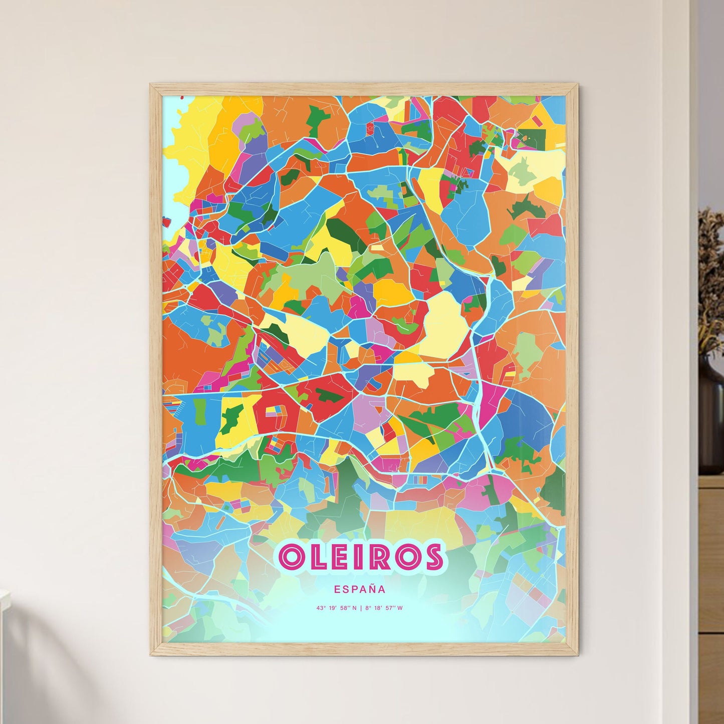 Colorful OLEIROS SPAIN Fine Art Map Crazy Colors