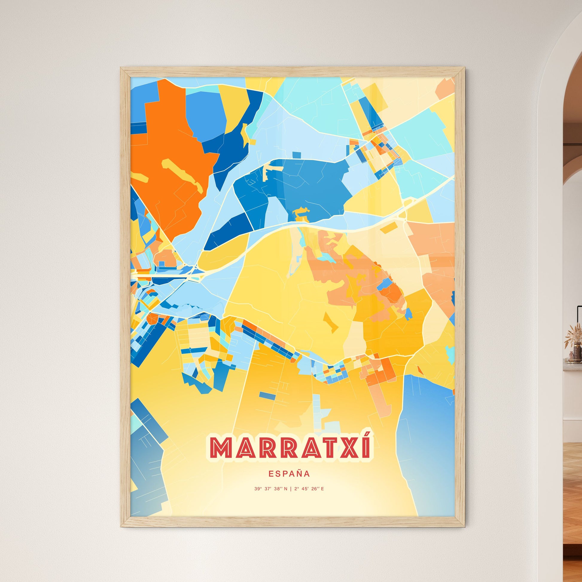 Colorful MARRATXÍ SPAIN Fine Art Map Blue Orange