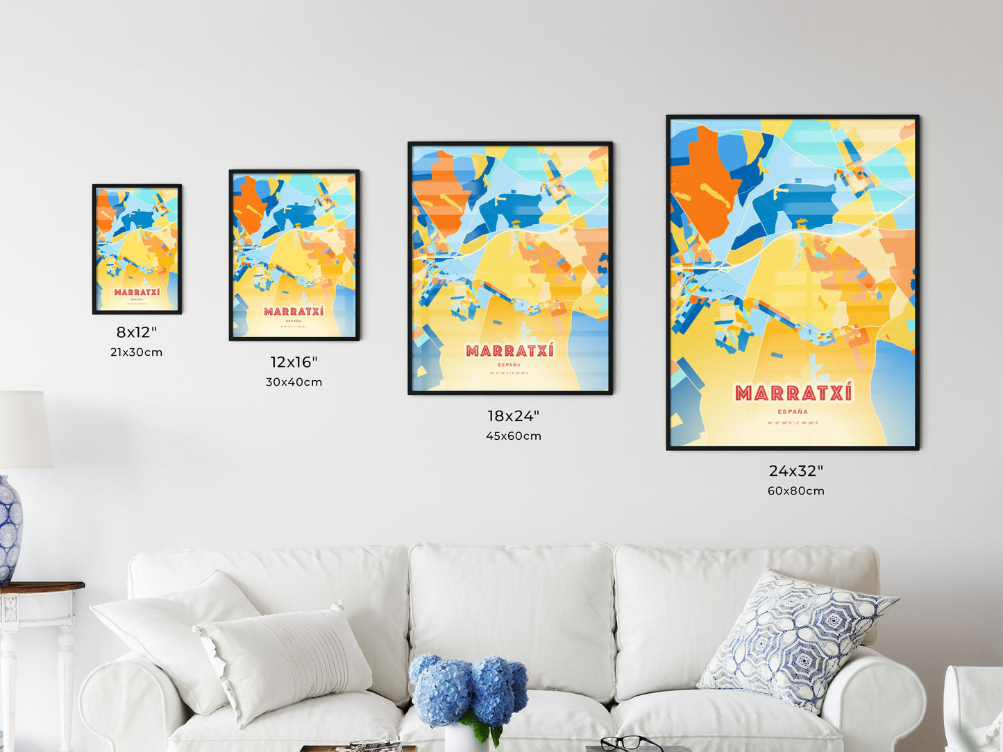 Colorful MARRATXÍ SPAIN Fine Art Map Blue Orange