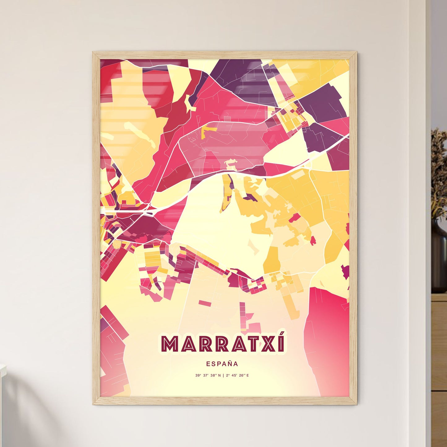 Colorful MARRATXÍ SPAIN Fine Art Map Hot Red