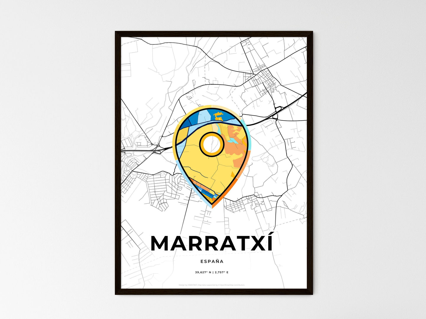 Marratxí Spain wedding art map with pointer icon