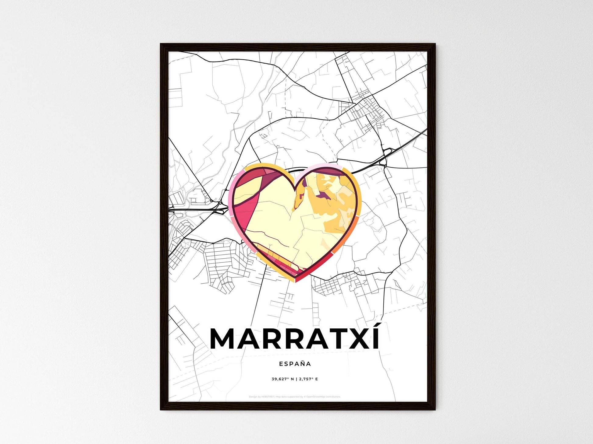 Marratxí Spain wedding art map with heart icon
