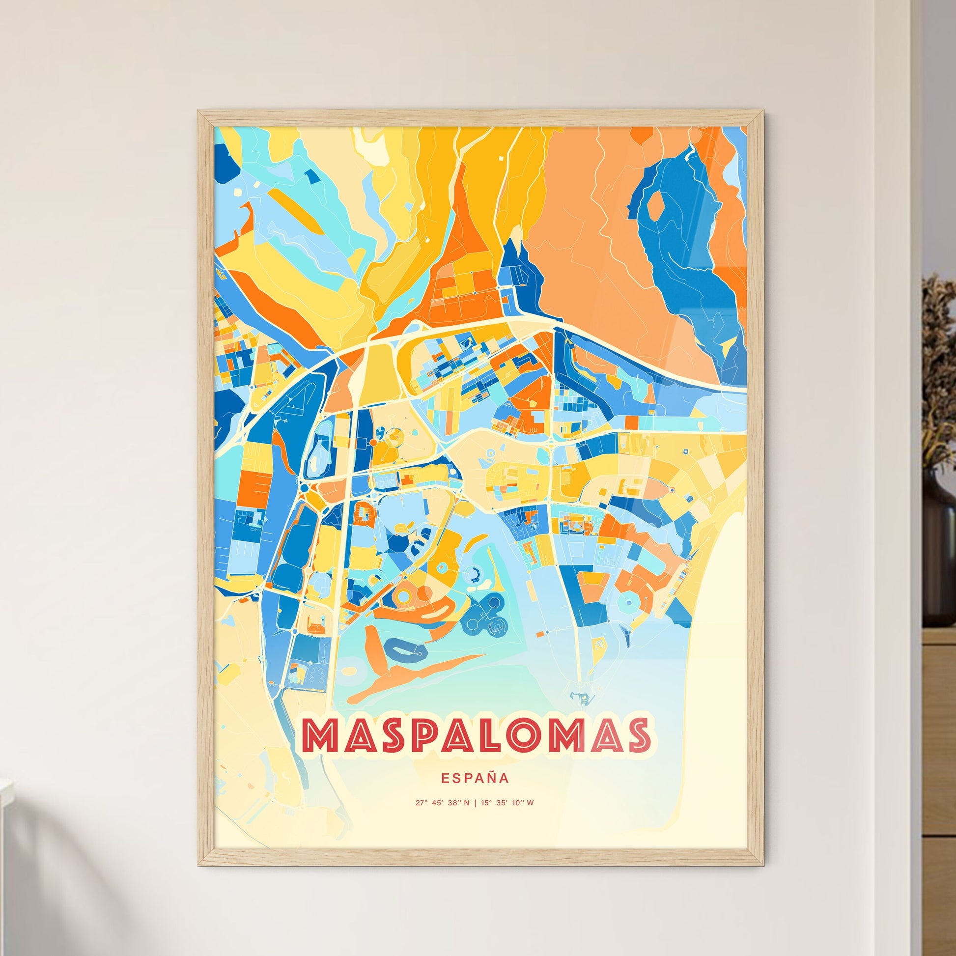 Colorful MASPALOMAS SPAIN Fine Art Map Blue Orange