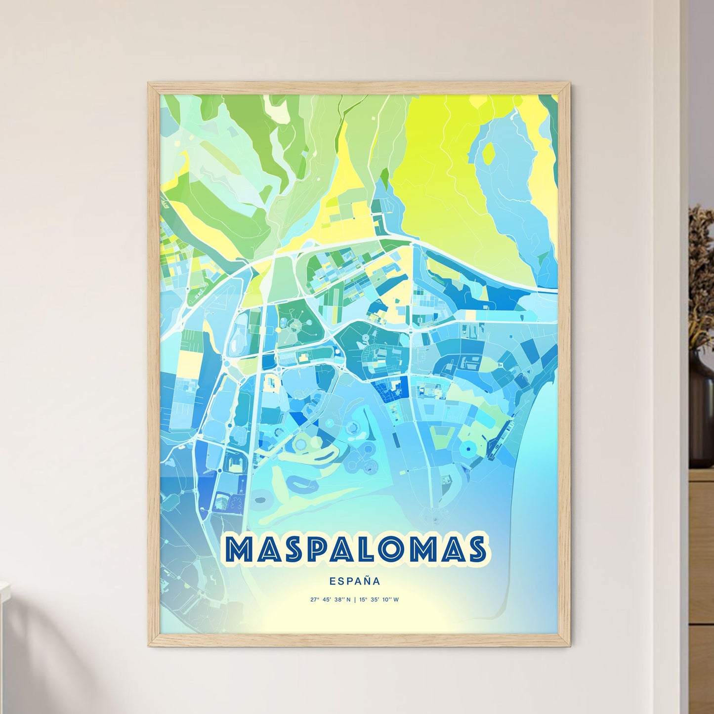 Colorful MASPALOMAS SPAIN Fine Art Map Cool Blue