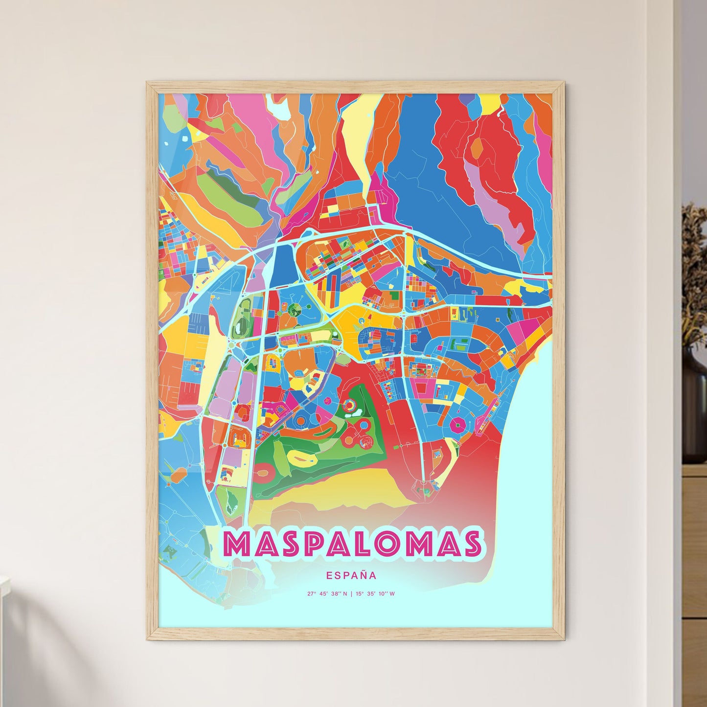 Colorful MASPALOMAS SPAIN Fine Art Map Crazy Colors