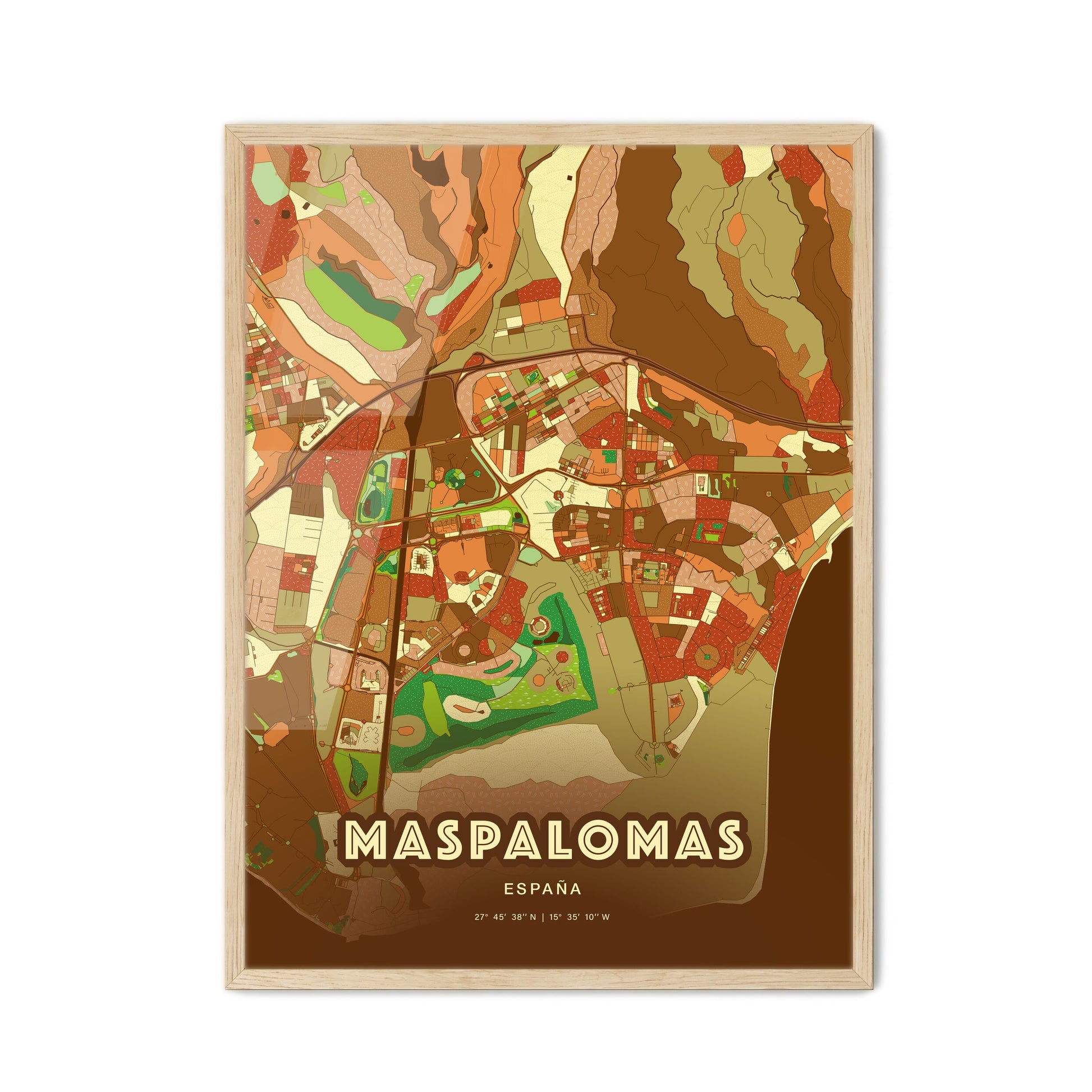 Colorful MASPALOMAS SPAIN Fine Art Map Farmhouse