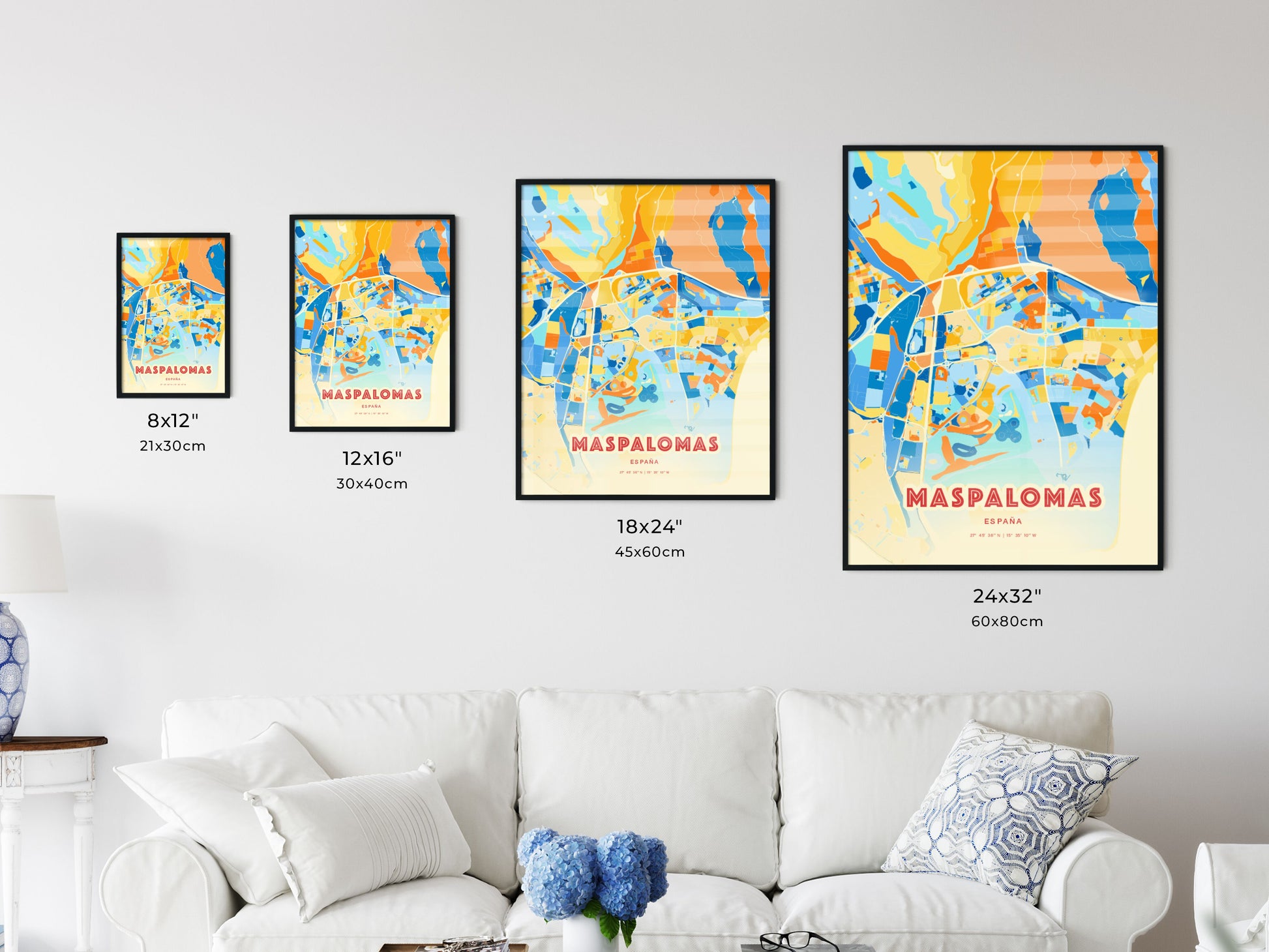 Colorful MASPALOMAS SPAIN Fine Art Map Blue Orange