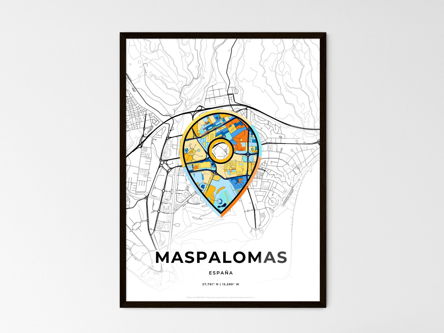 Maspalomas Spain wedding art map with pointer icon