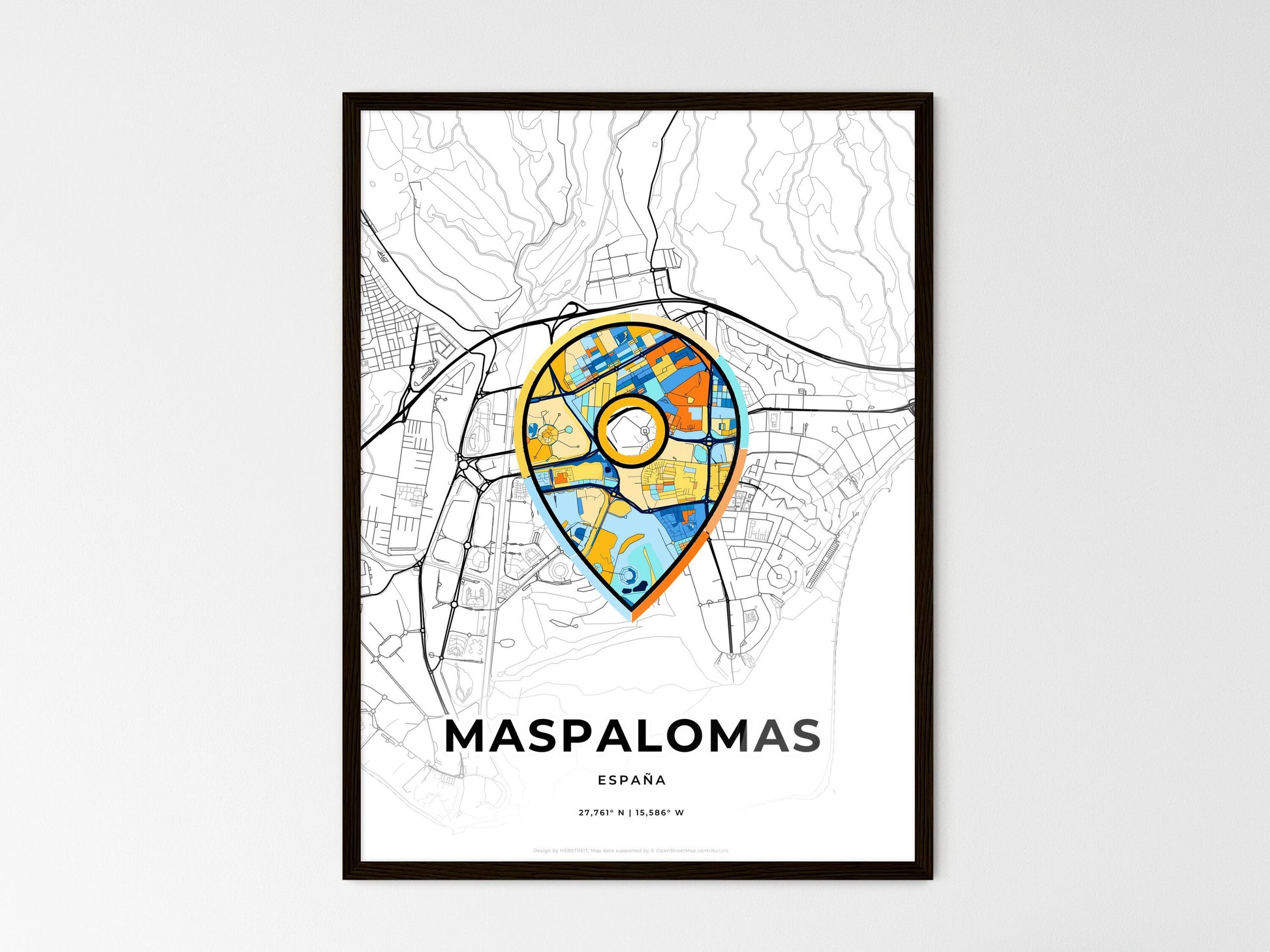 Maspalomas Spain wedding art map with pointer icon