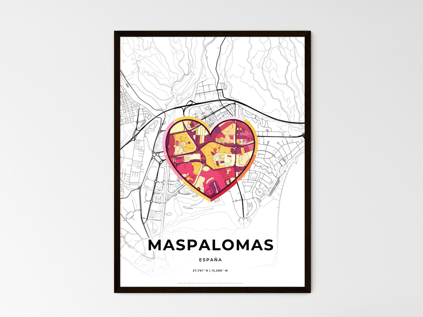 Maspalomas Spain wedding art map with heart icon