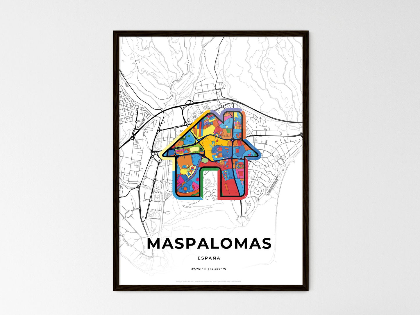 Maspalomas Spain wedding art map with home icon