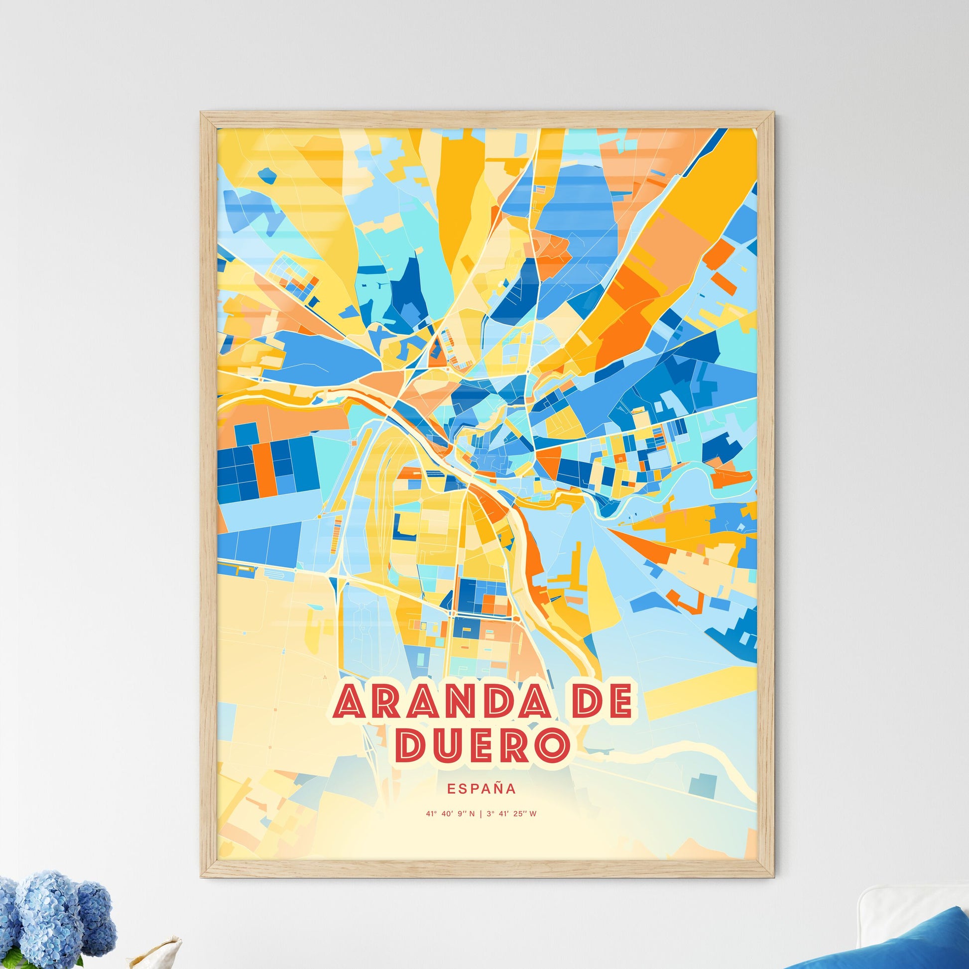 Colorful ARANDA DE DUERO SPAIN Fine Art Map Blue Orange