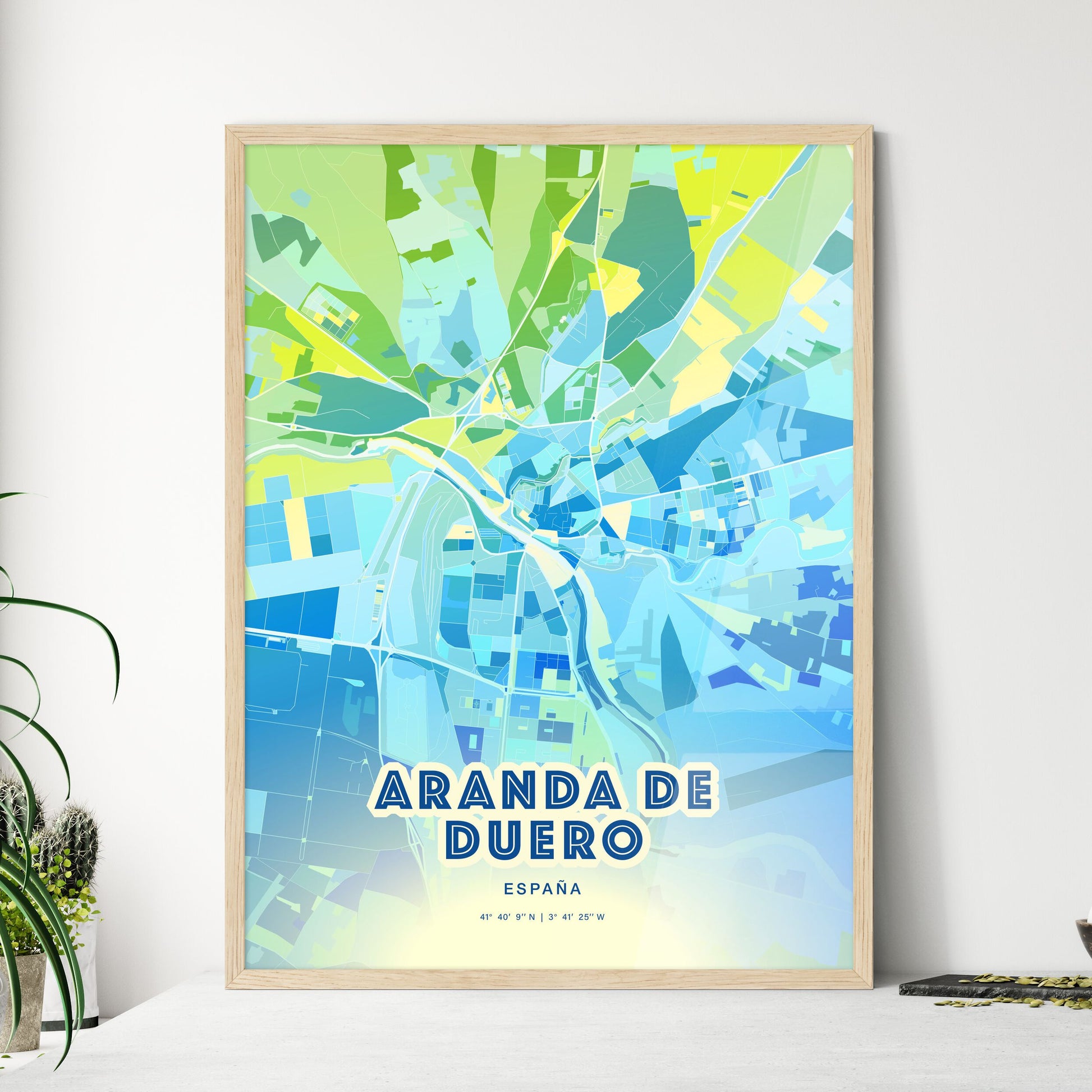 Colorful ARANDA DE DUERO SPAIN Fine Art Map Cool Blue