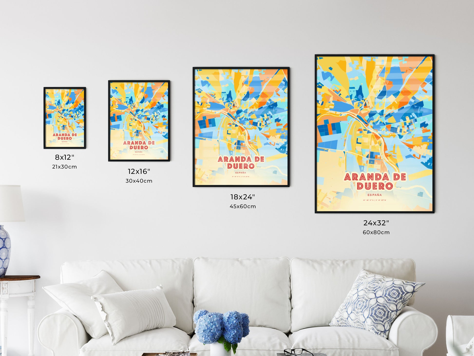 Colorful ARANDA DE DUERO SPAIN Fine Art Map Blue Orange