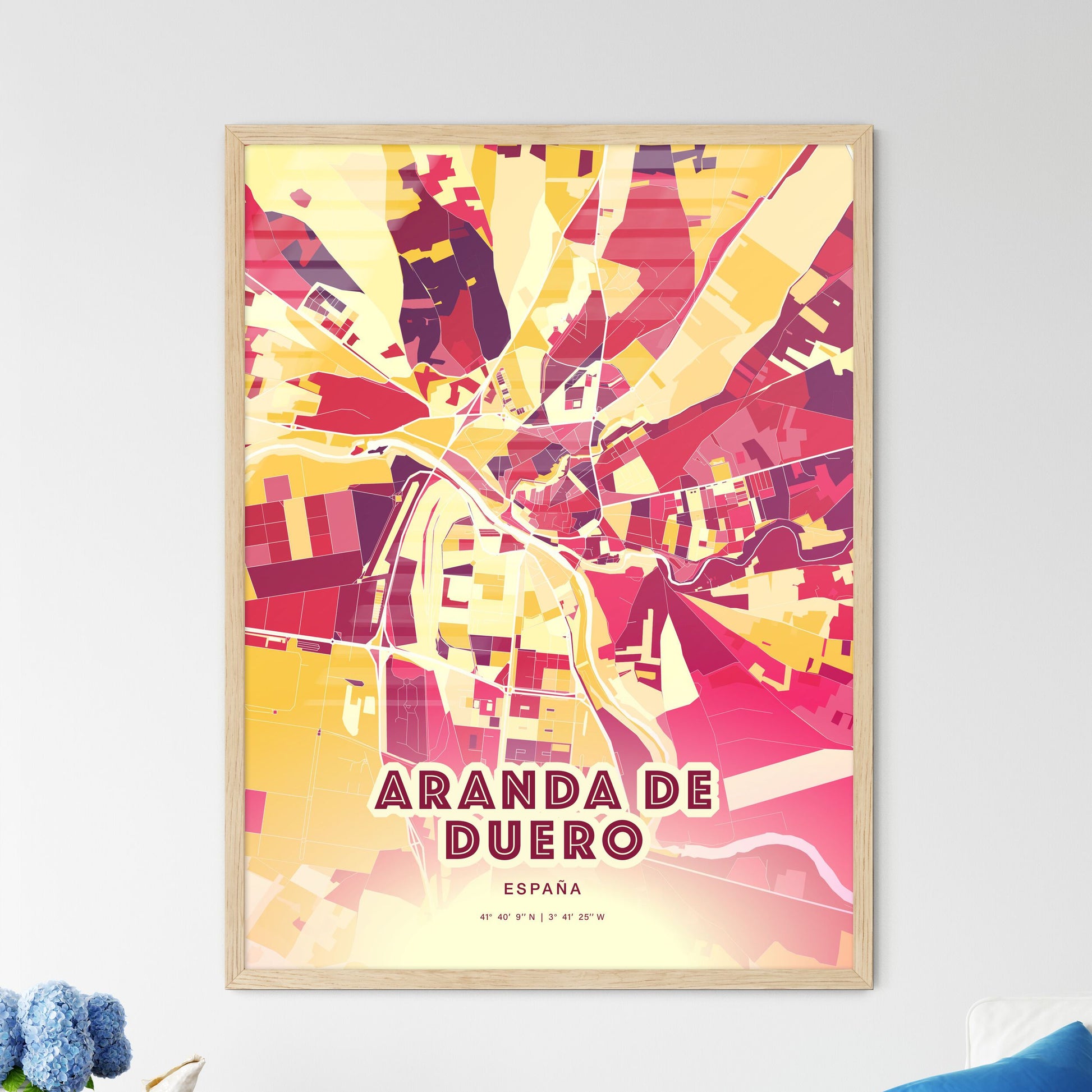 Colorful ARANDA DE DUERO SPAIN Fine Art Map Hot Red