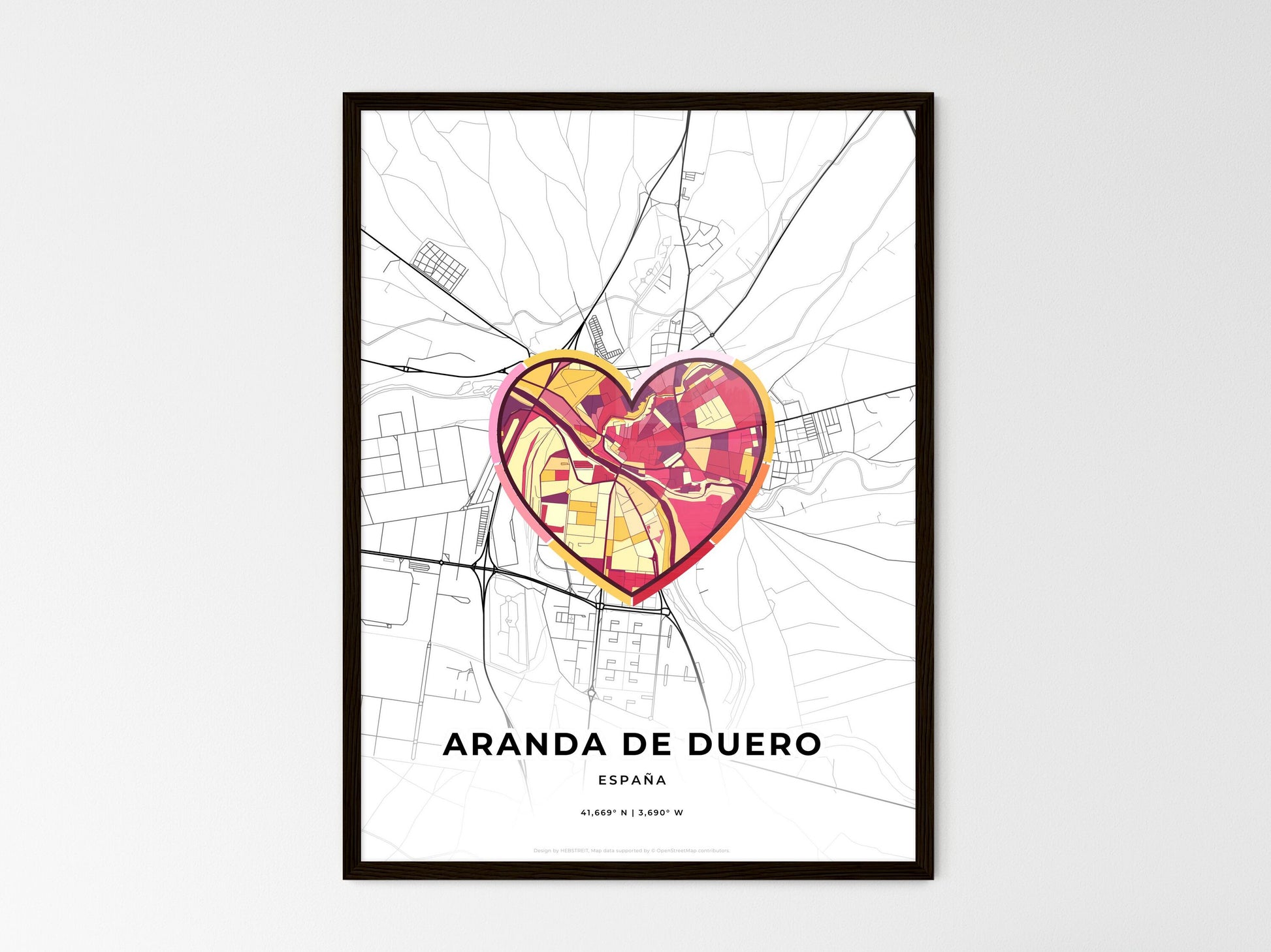Aranda De Duero Spain wedding art map with heart icon