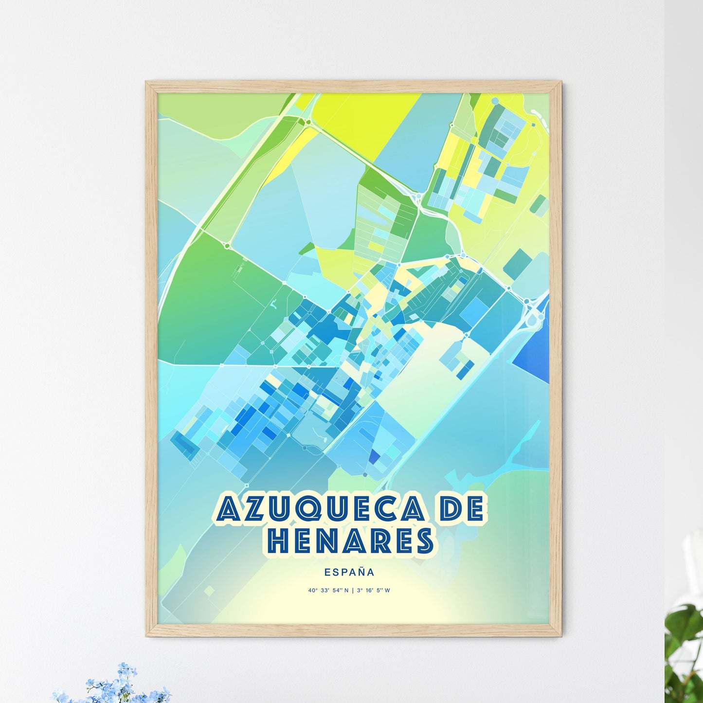 Colorful AZUQUECA DE HENARES SPAIN Fine Art Map Cool Blue