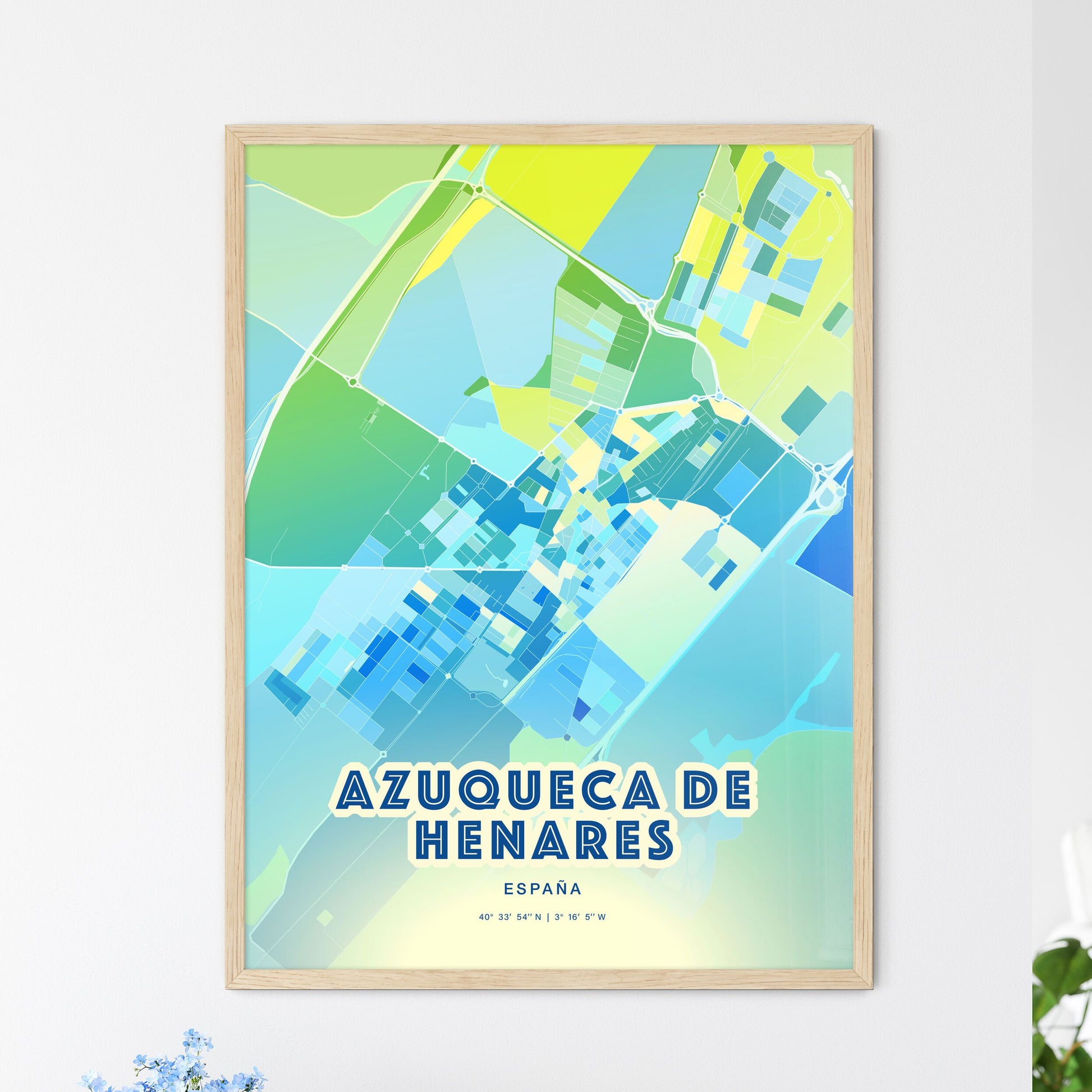 Colorful AZUQUECA DE HENARES SPAIN Fine Art Map Cool Blue