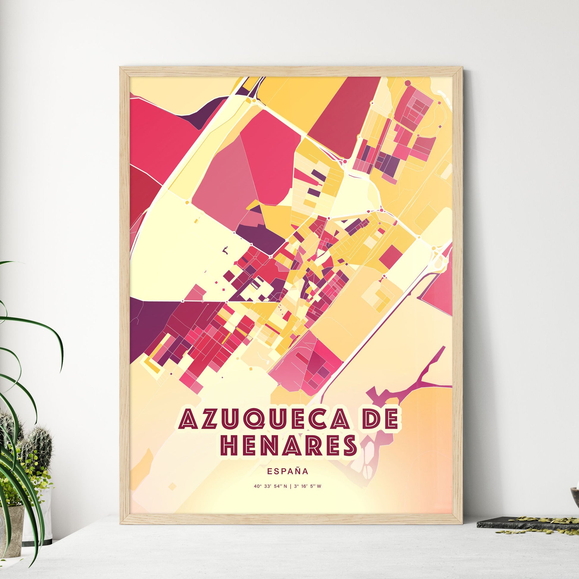 Colorful AZUQUECA DE HENARES SPAIN Fine Art Map Hot Red